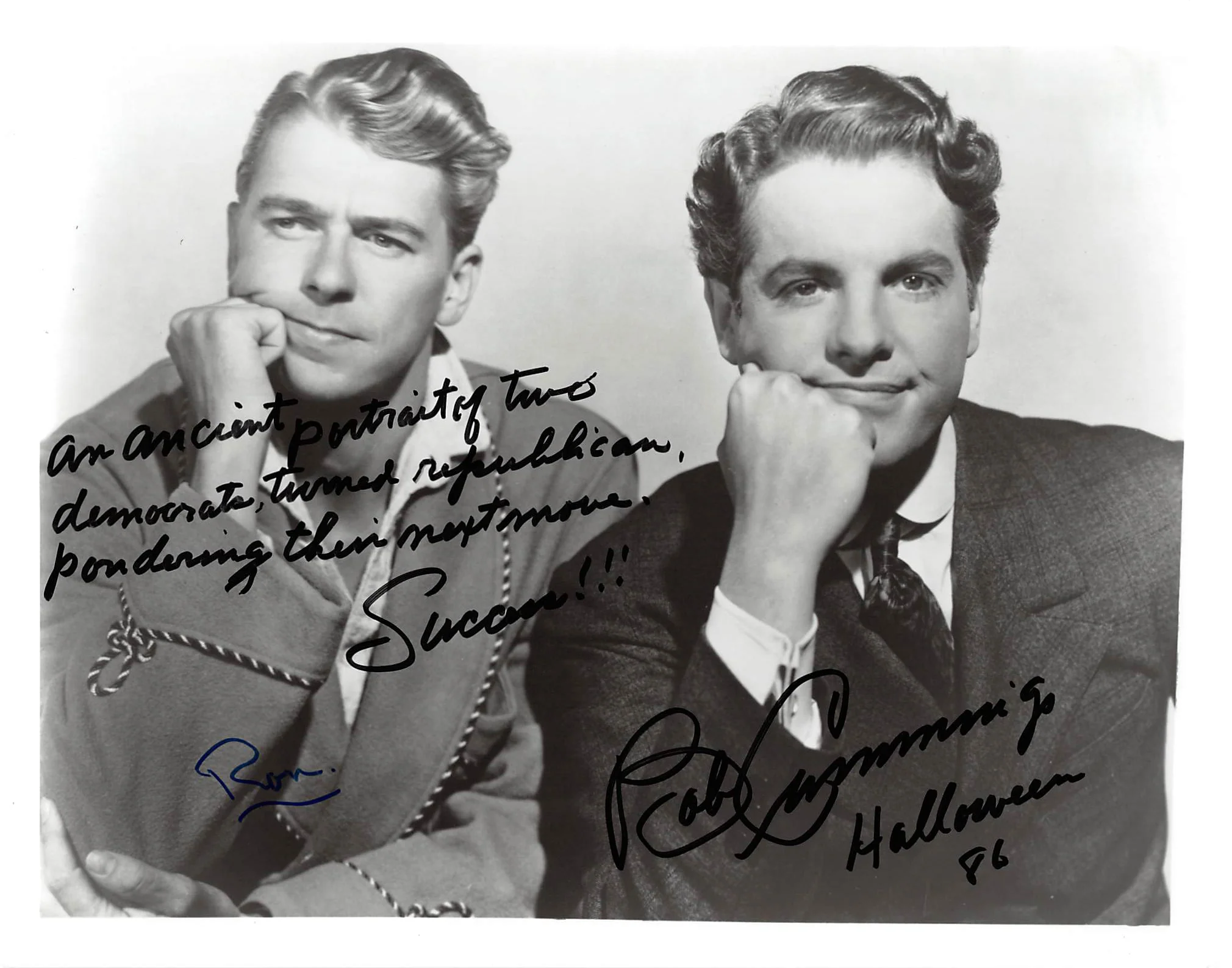 Ronald Reagan & Bob Cummings w/ Insc Authentic Signed 8x10 Photo BAS #AD64040 - Image 2