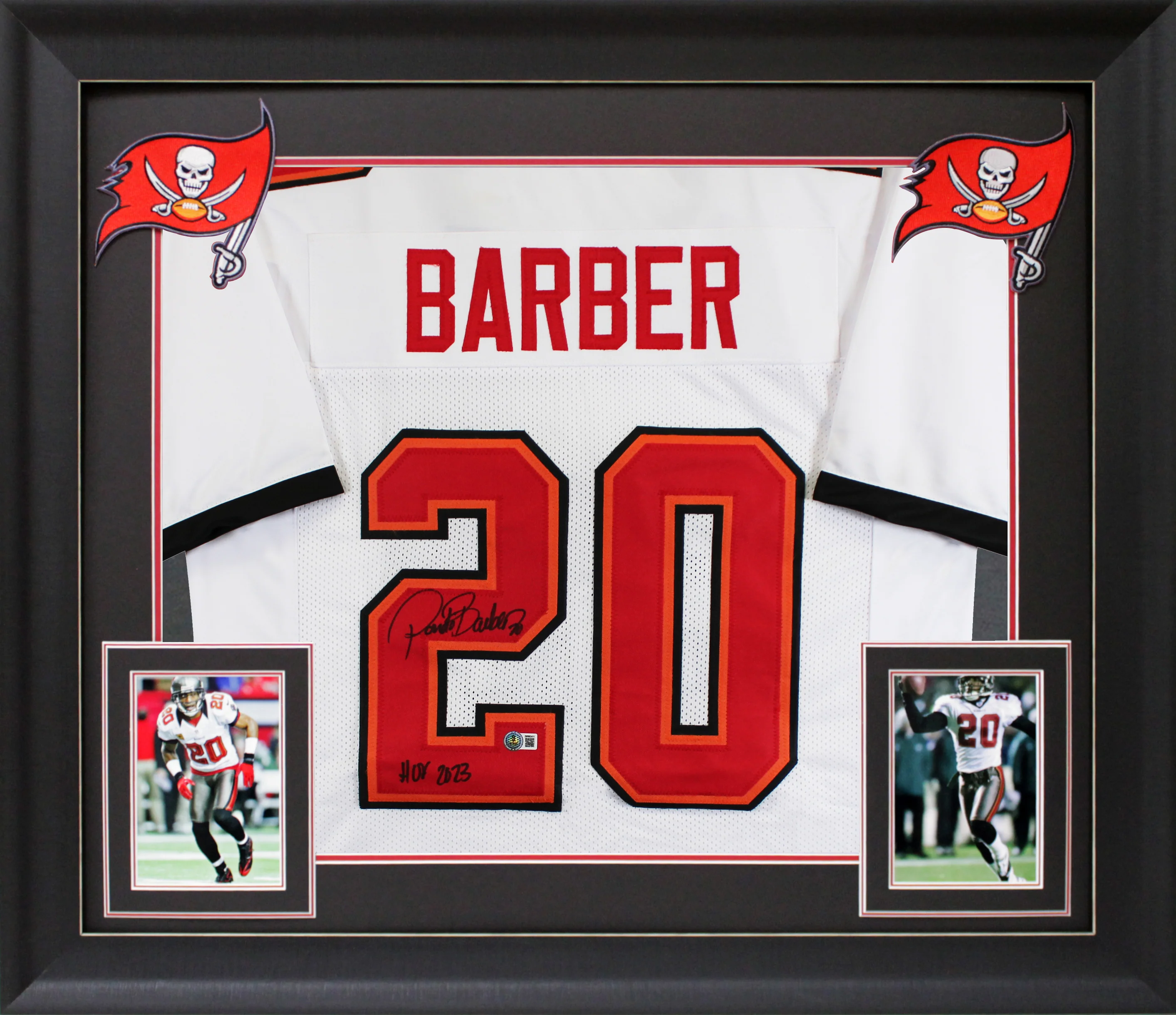 Ronde Barber "HOF 23" Authentic Signed White Pro Style Framed Jersey BAS Witness