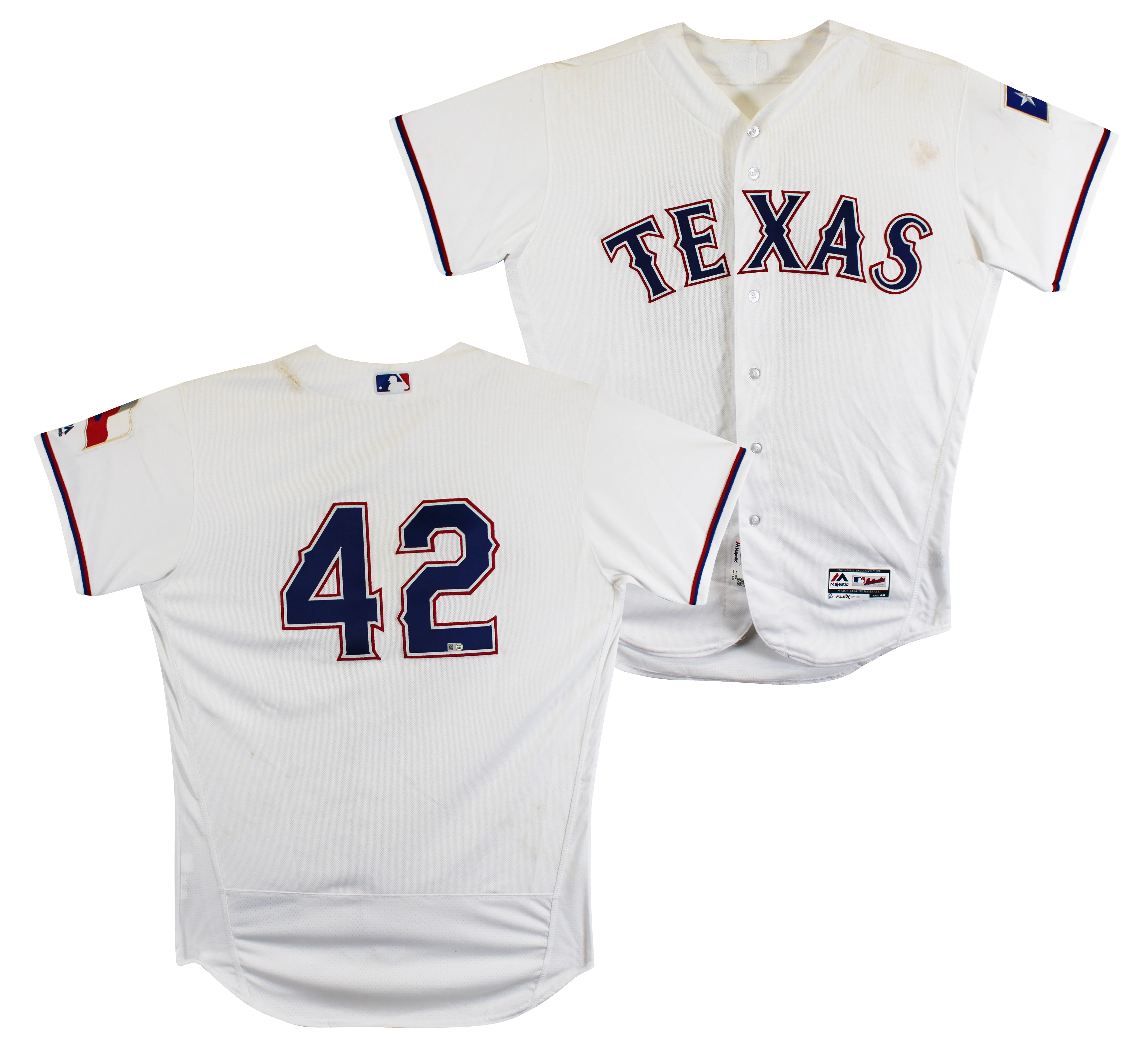 Rougned Odor Game Used Jackie Robinson Day White Majestic Flexbase Jersey MLB