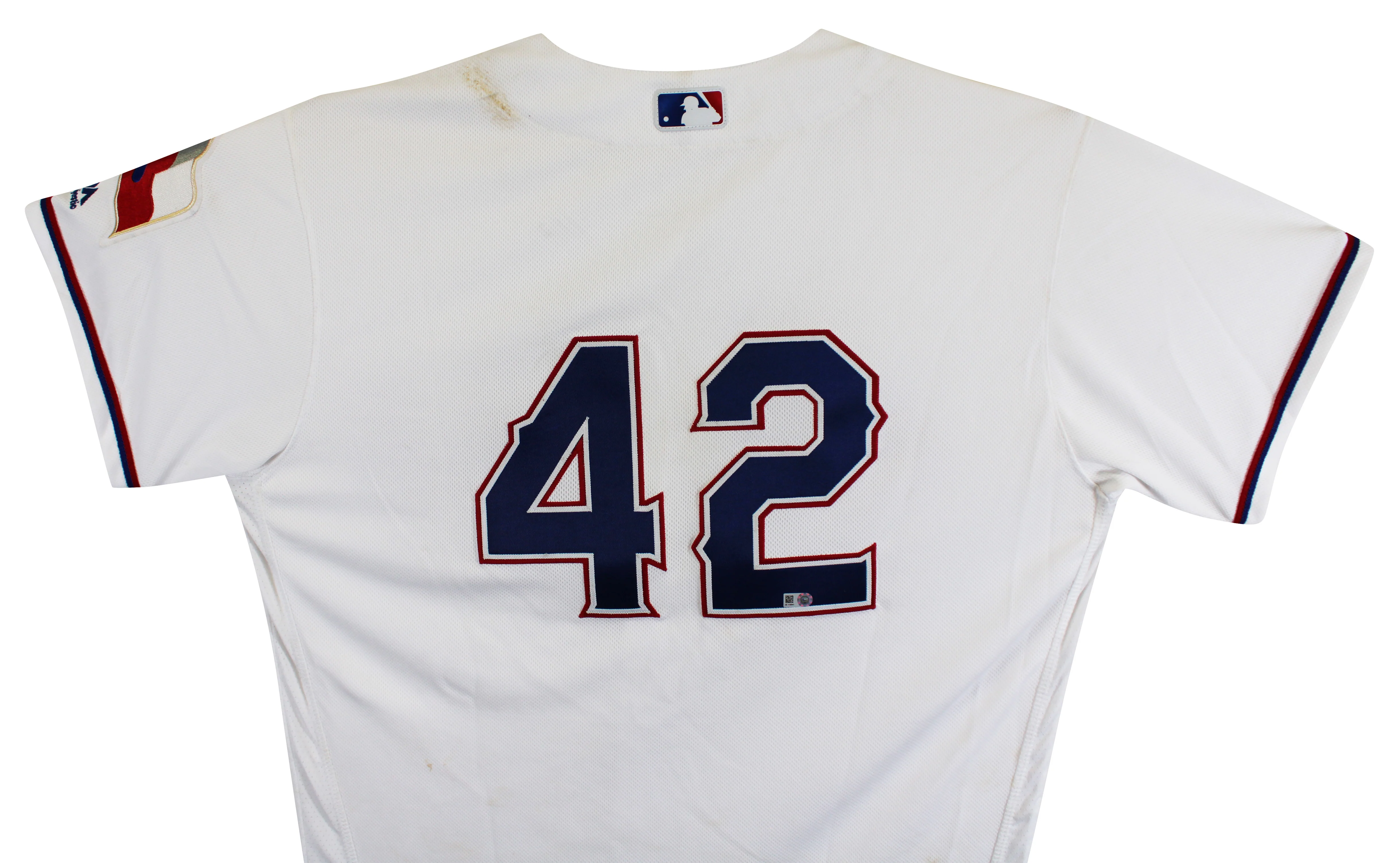 Rougned Odor Game Used Jackie Robinson Day White Majestic Flexbase Jersey MLB - Image 5