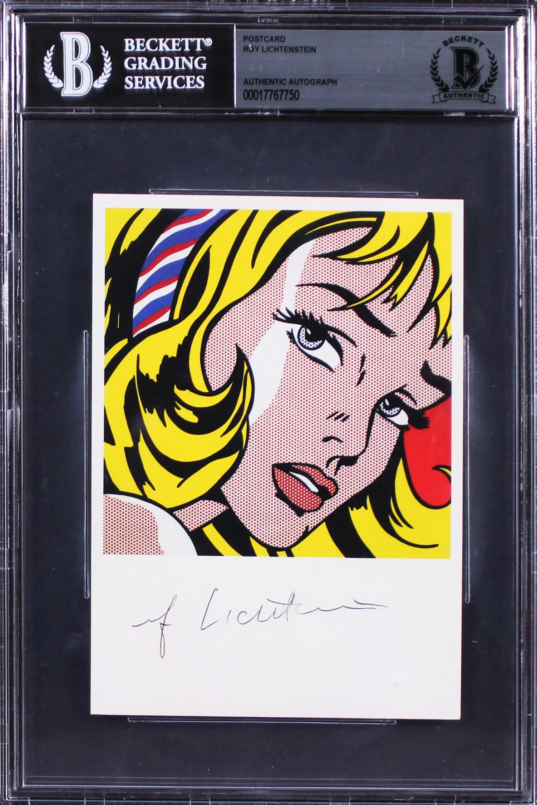 Roy Lichtenstein Authentic Signed 4x6 Girl With Ribbon Hair Postcard BAS Slabbed - Image 2