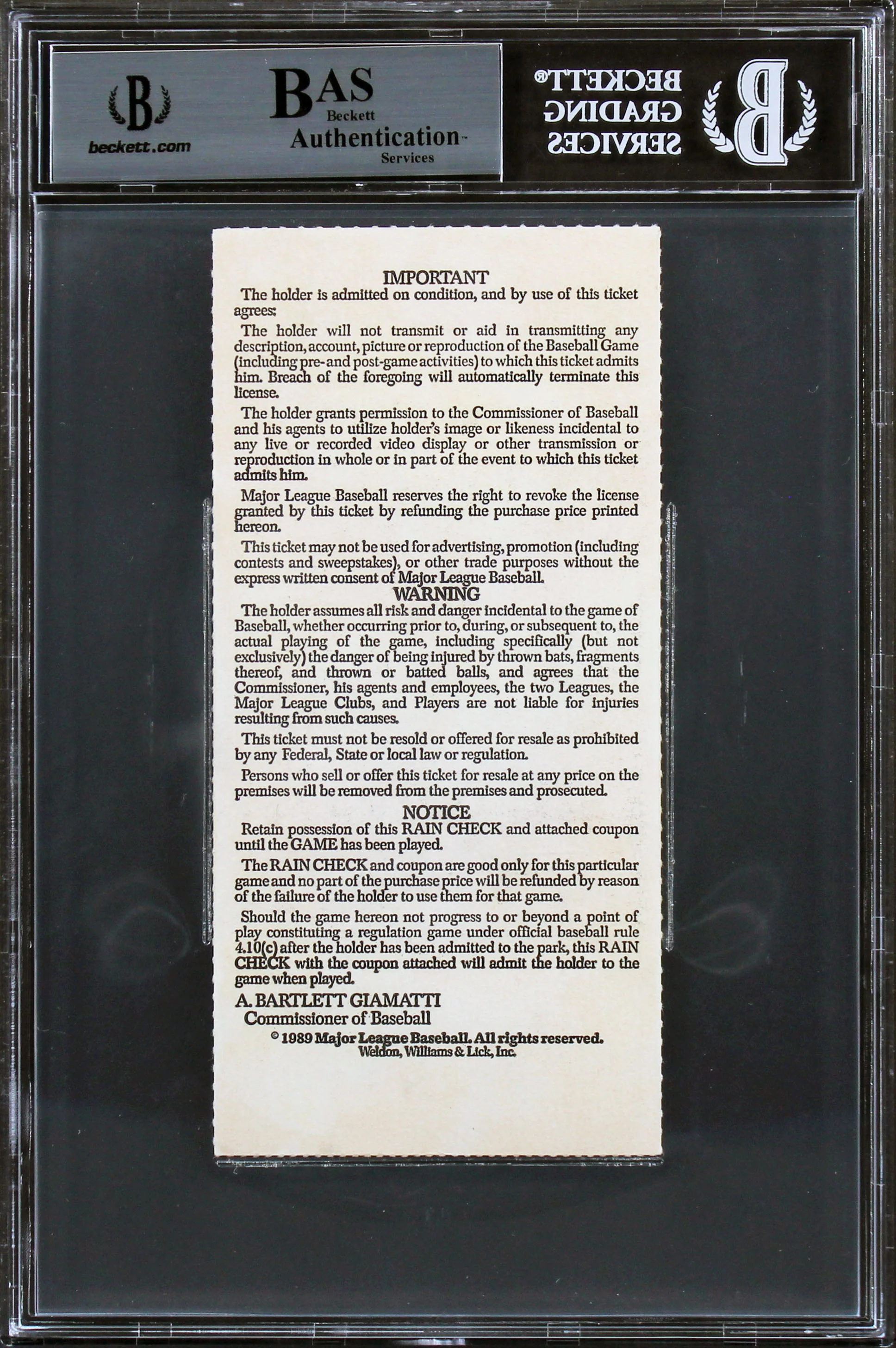Royals Bo Jackson "89 ASG MVP" Signed 1989 All Star Game Ticket Stub BAS Slab 1 - Image 3
