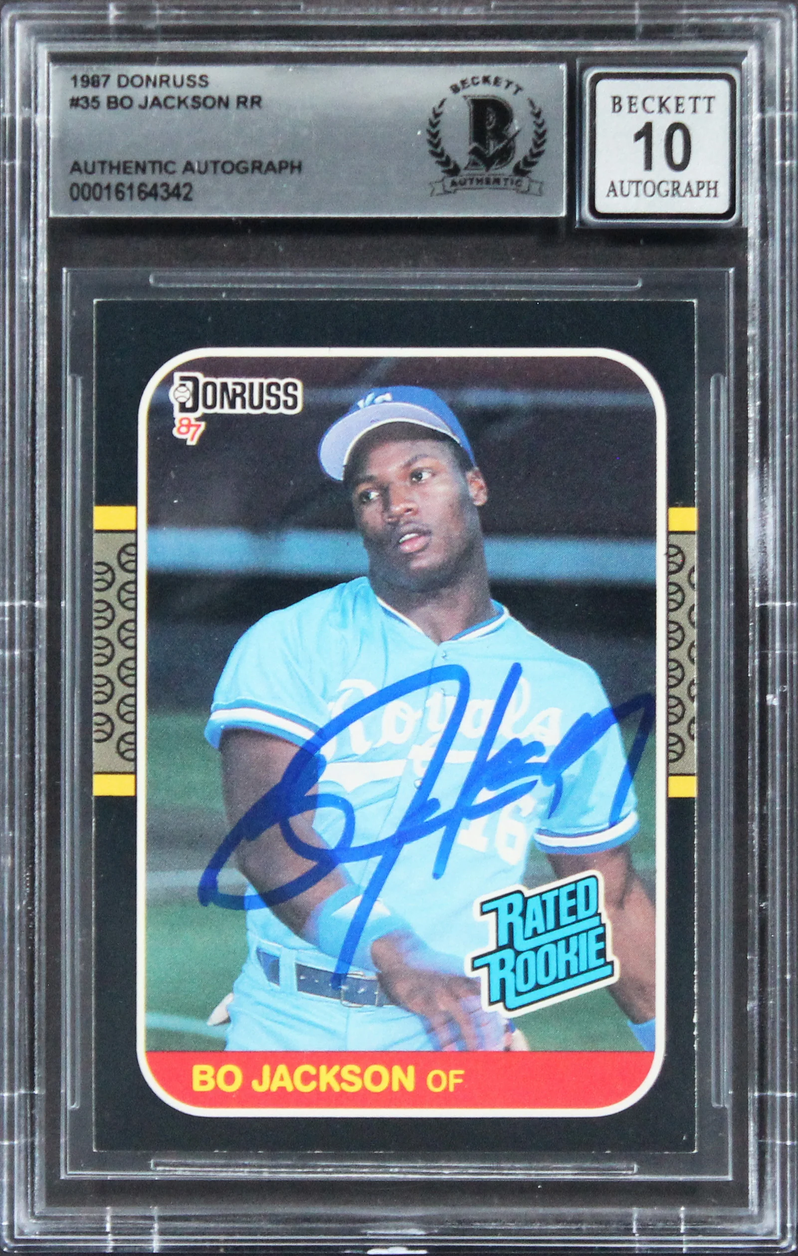 Royals Bo Jackson Signed 1987 Donruss #35 Rated Rookie Card Auto 10! BAS Slabbed - Image 2