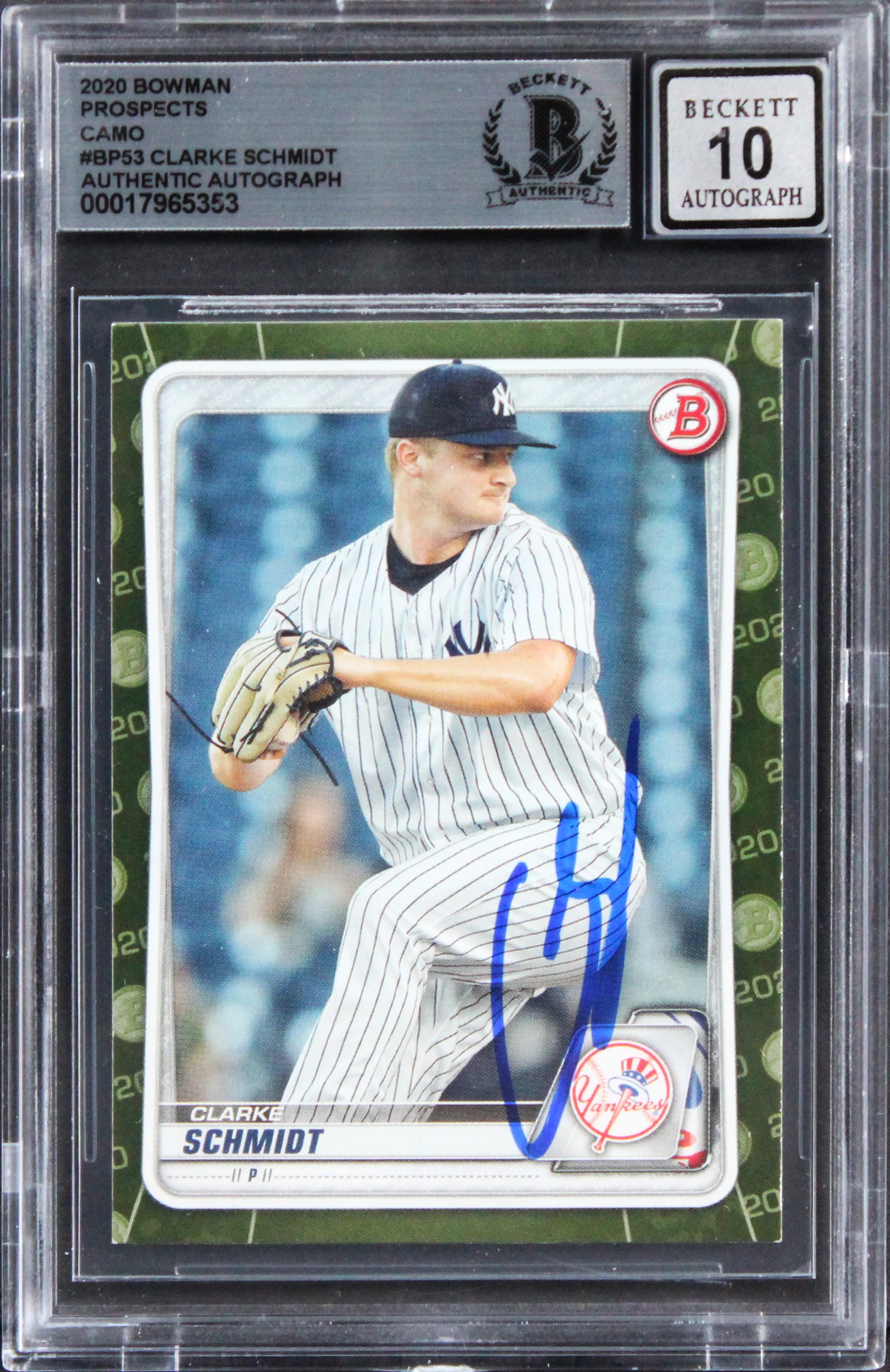 Royals Clarke Schmidt Signed 2020 Bowman PC #BP53 Card Auto 10! BAS Slabbed - Image 2