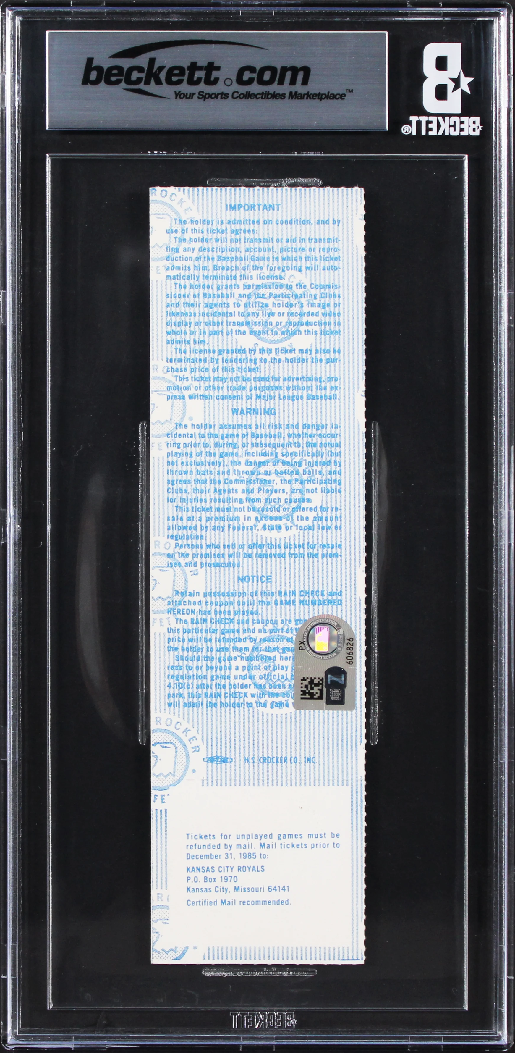 Royals George Brett 1985 WS Game 7 Full Ticket Graded NM-MT 8 Auto 10! BAS Slab - Image 3