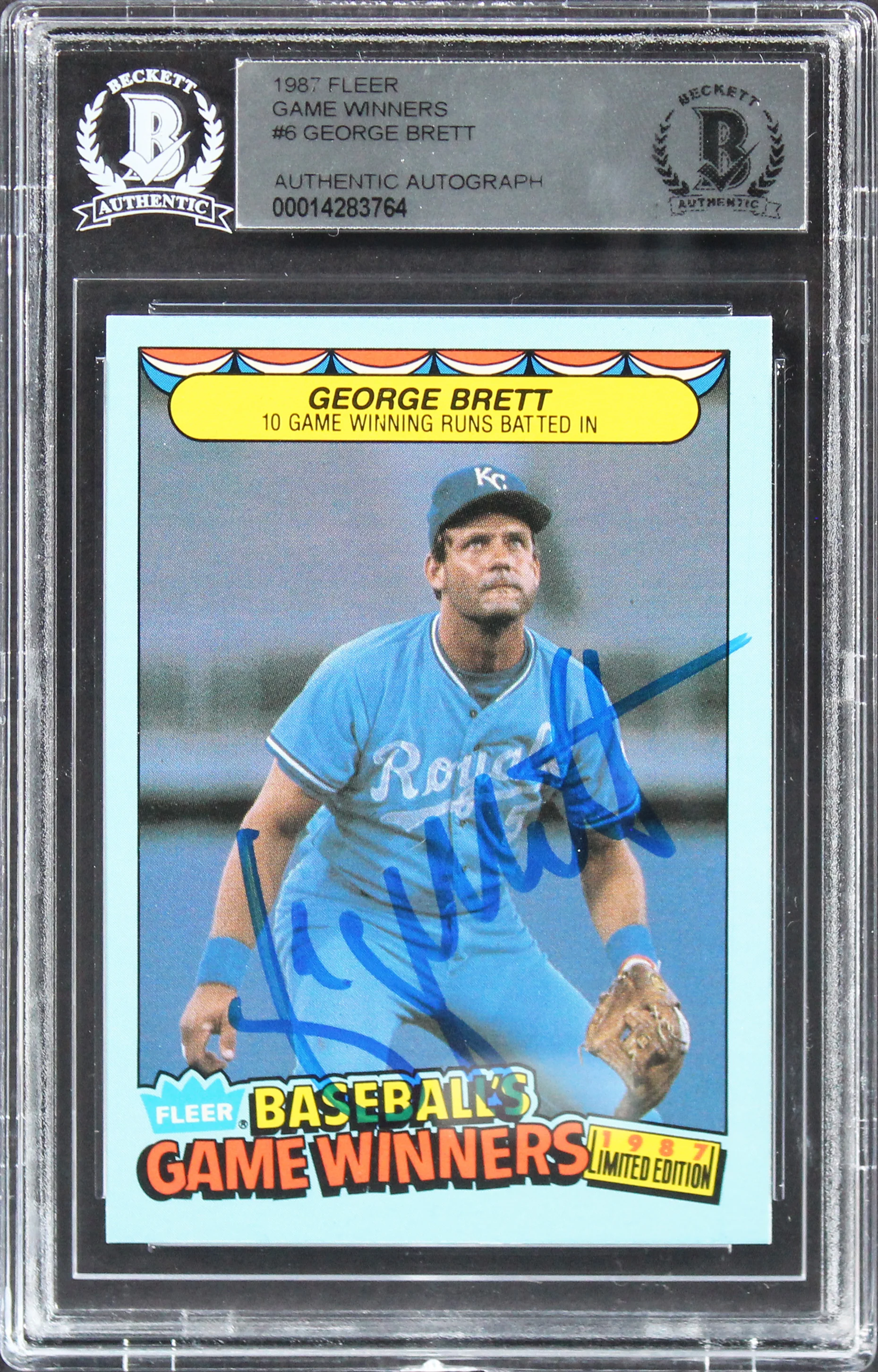 Royals George Brett Authentic Signed 1987 Fleer Game Winners #6 Card BAS Slabbed - Image 2