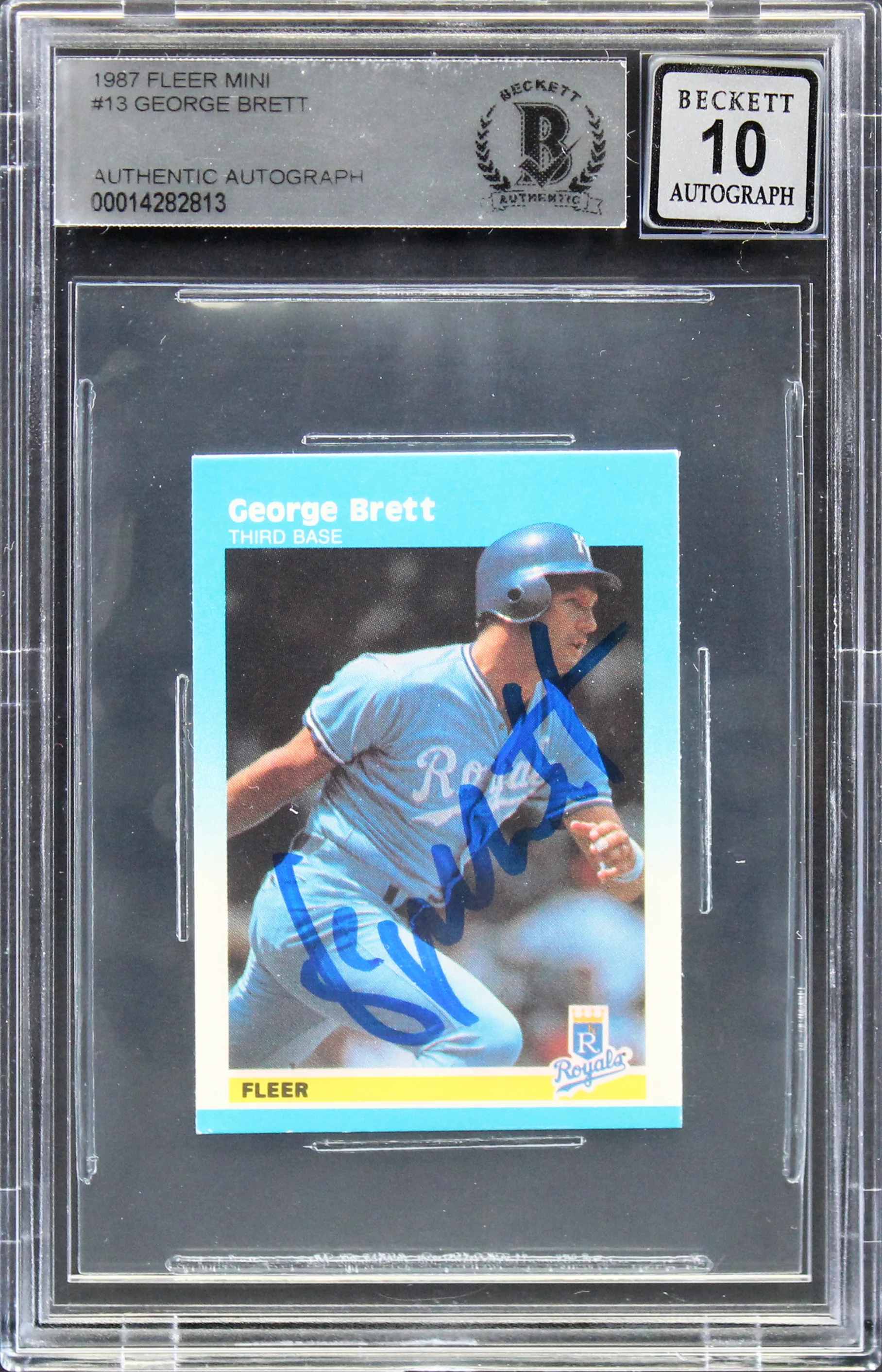 Royals George Brett Authentic Signed 1987 Fleer Mini #13 Card Auto 10! BAS Slab