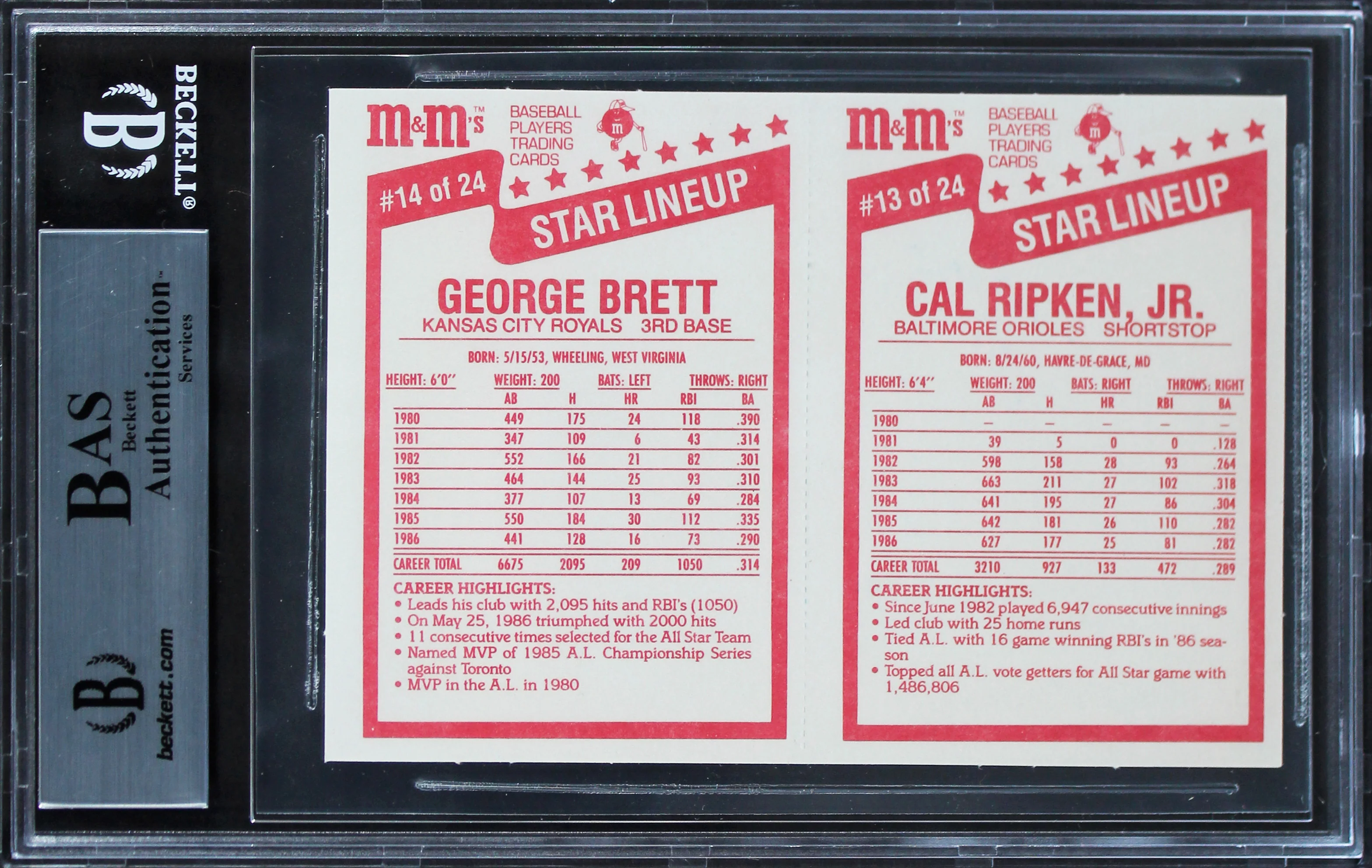 Royals George Brett Signed 1987 M&M's Star Lineup Panels #13-14 Card BAS Slabbed - Image 3