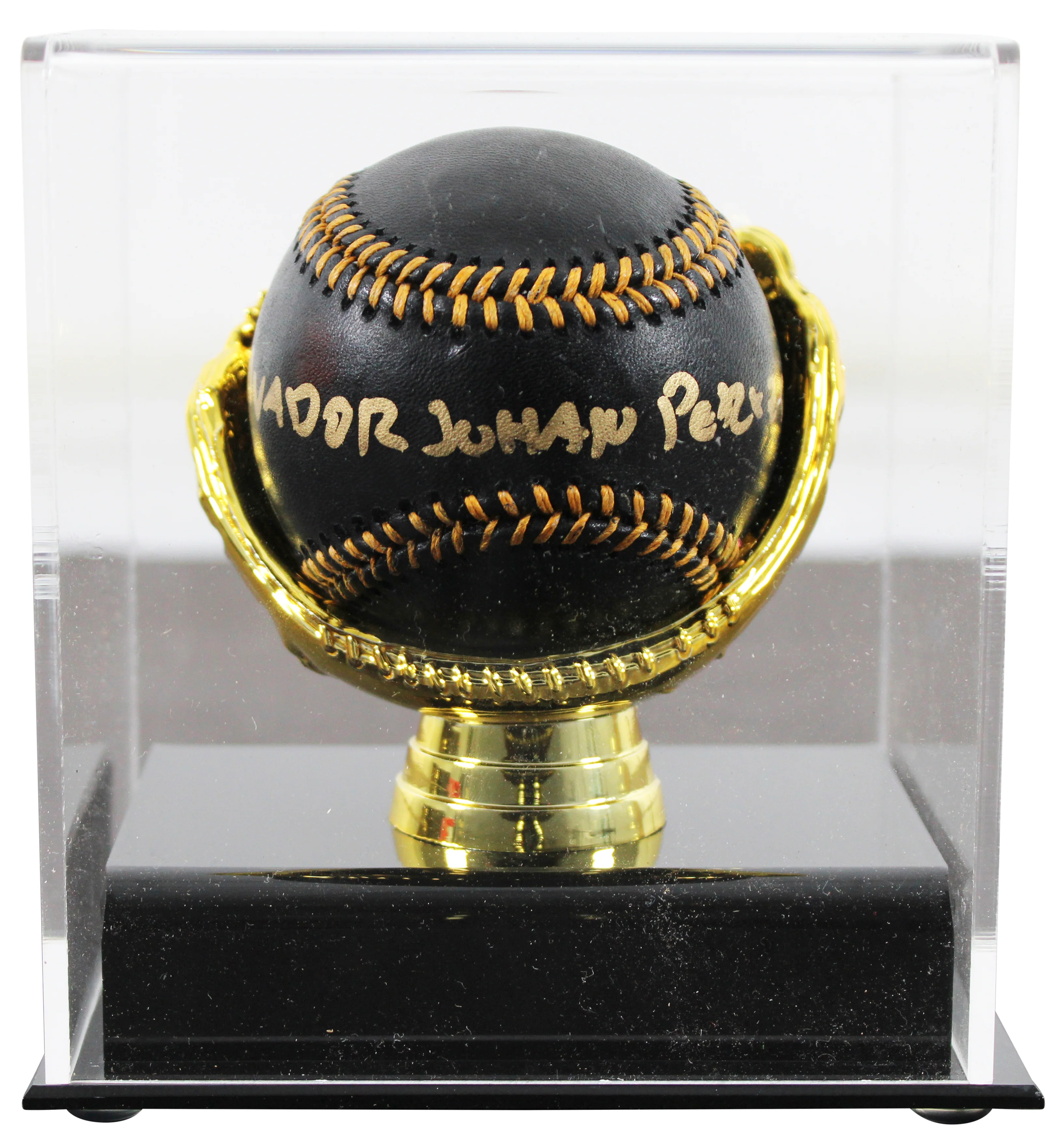 Royals Salvador Johan Perez Diaz Full Name Signed Black Oml Baseball w/ Case BAS - Image 2