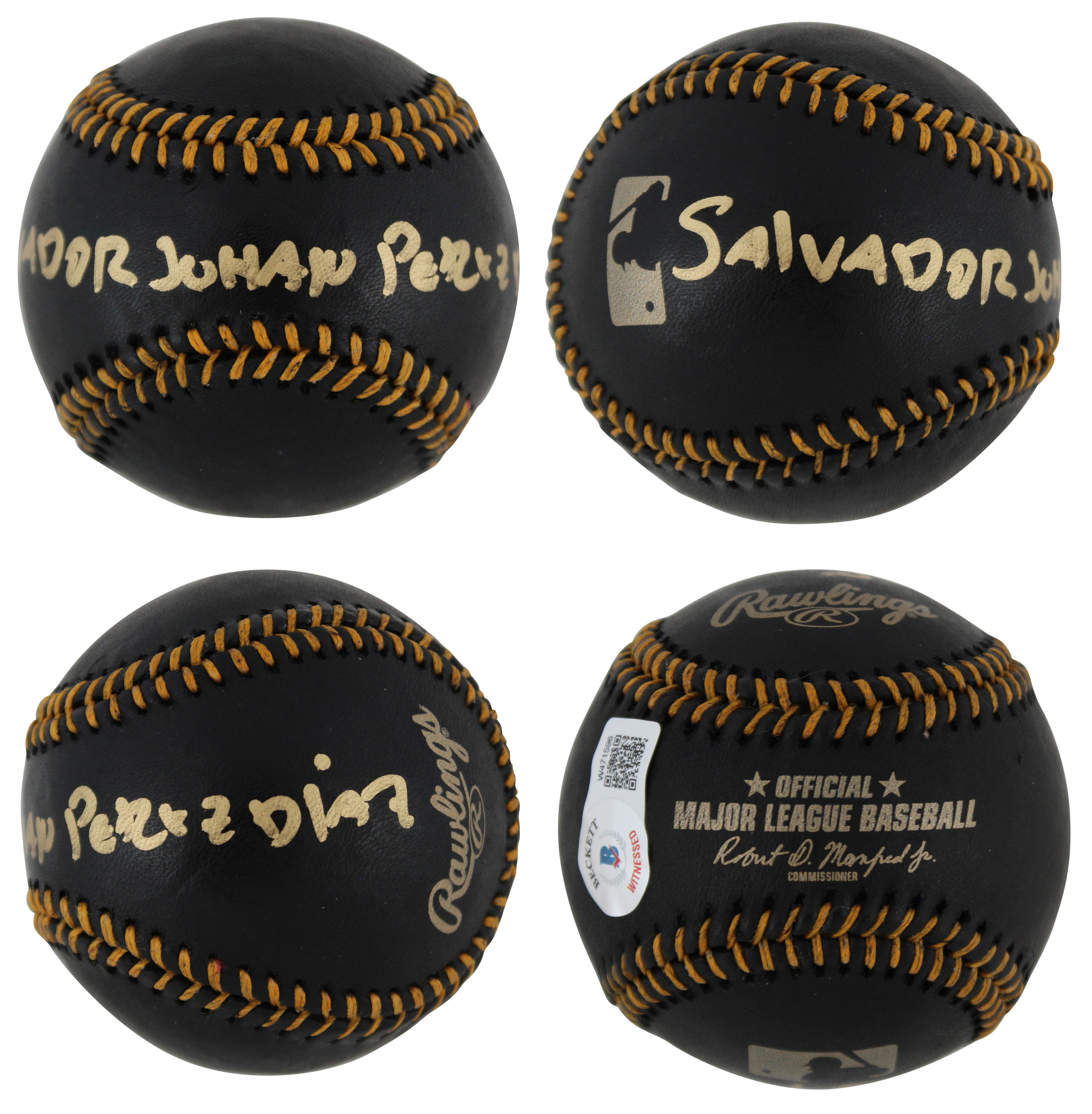 Royals Salvador Johan Perez Diaz Full Name Signed Black Oml Baseball w/ Case BAS - Image 3