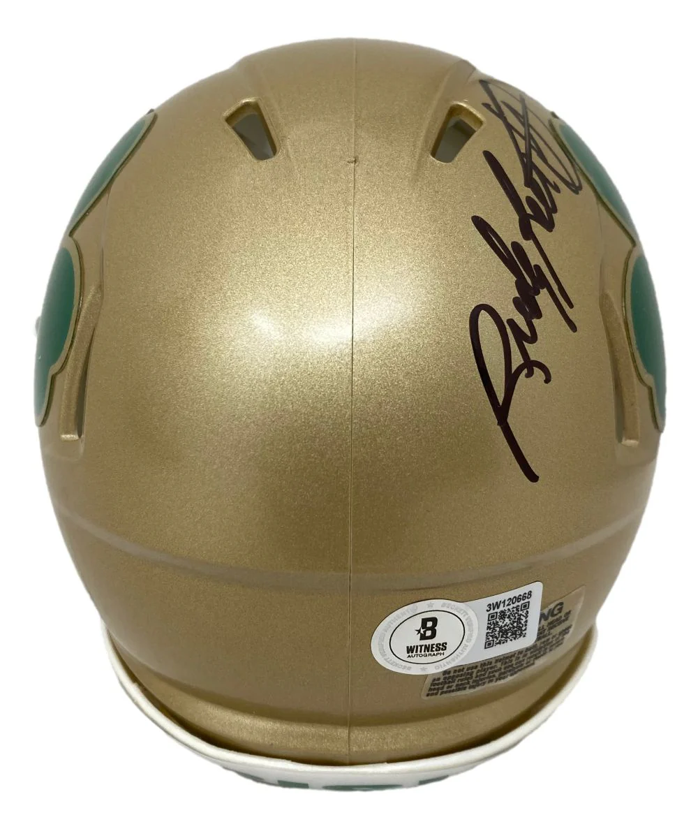 Rudy Ruettiger Signed Notre Dame Shamrock Mini Speed Helmet BAS - Image 2