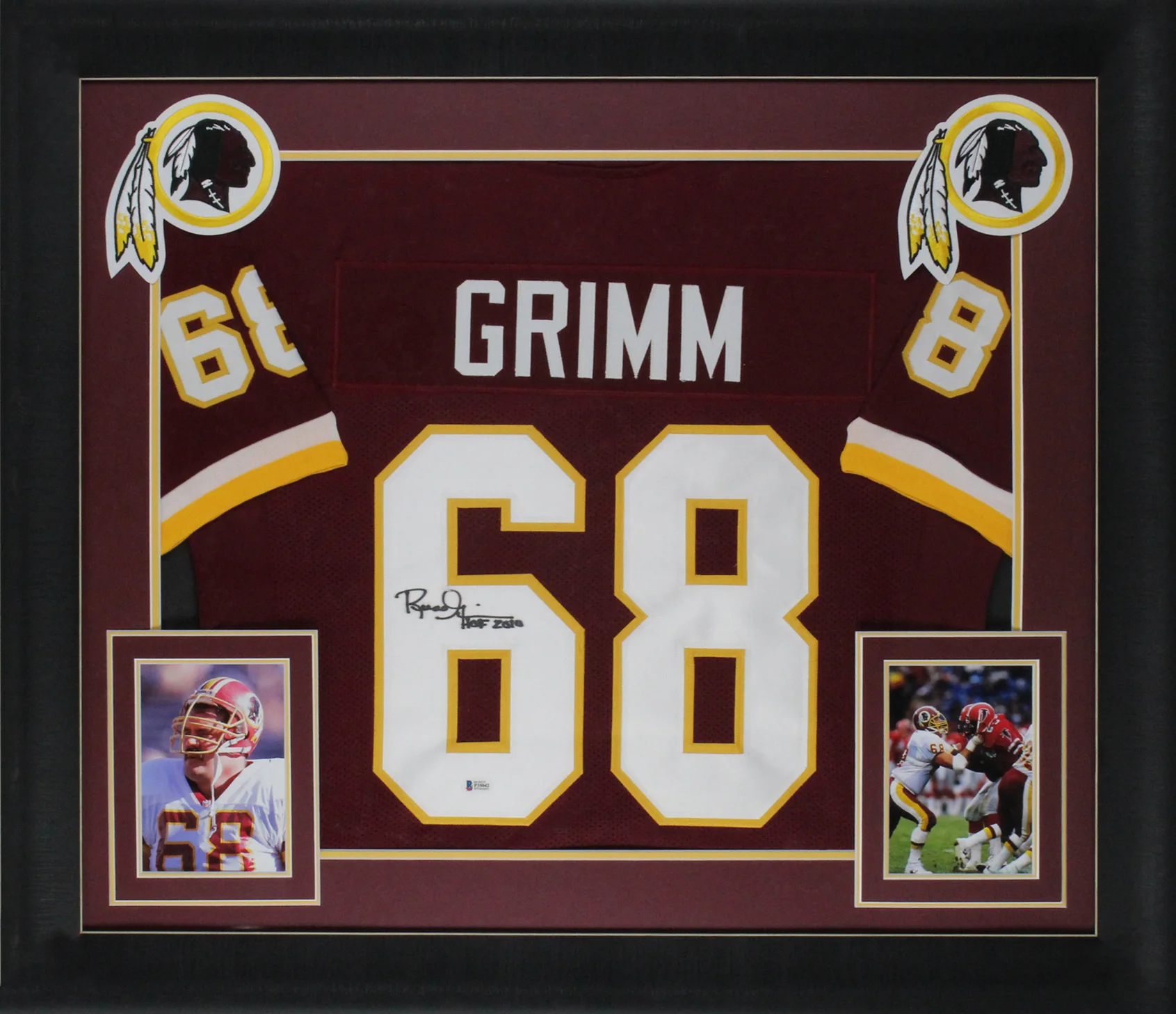 Russ Grimm "HOF 2010" Signed Maroon Pro Style Framed Jersey BAS Witnessed