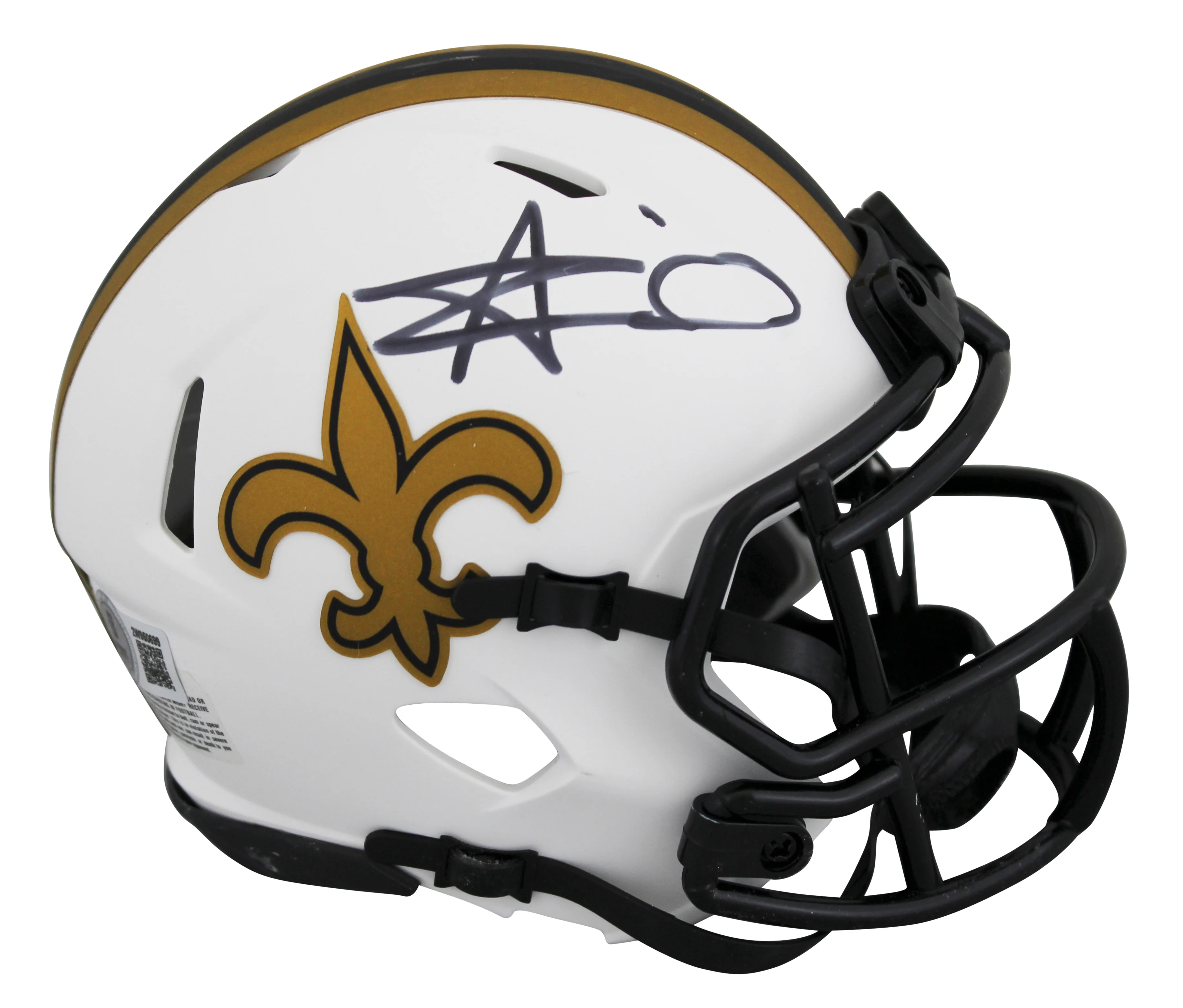 Saints Alvin Kamara Authentic Signed Lunar Speed Mini Helmet BAS Witnessed - Image 2