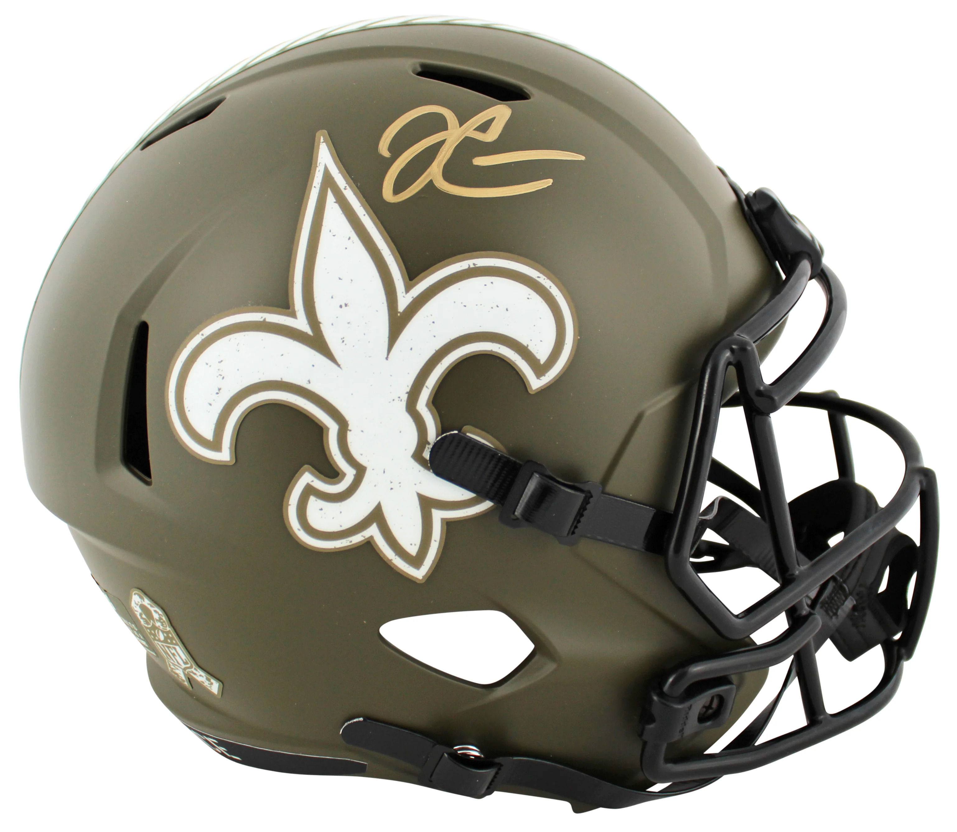 Saints Derek Carr Signed Salute To Service Full Size Speed Rep Helmet BAS Wit - Image 2