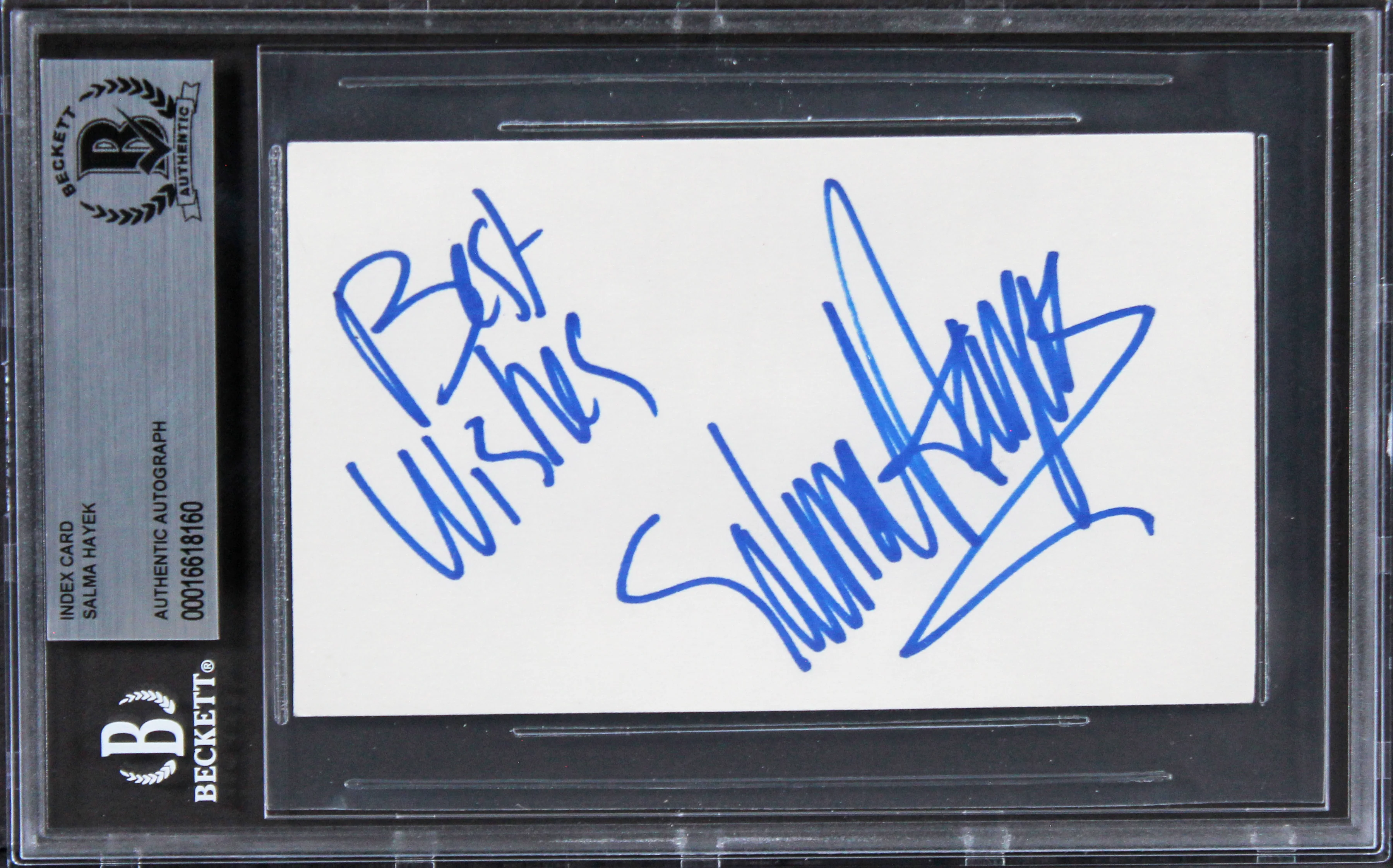 Salma Hayek Grown Ups "Best Wishes" Signed 3x5 Index Card BAS Slabbed 1 - Image 2