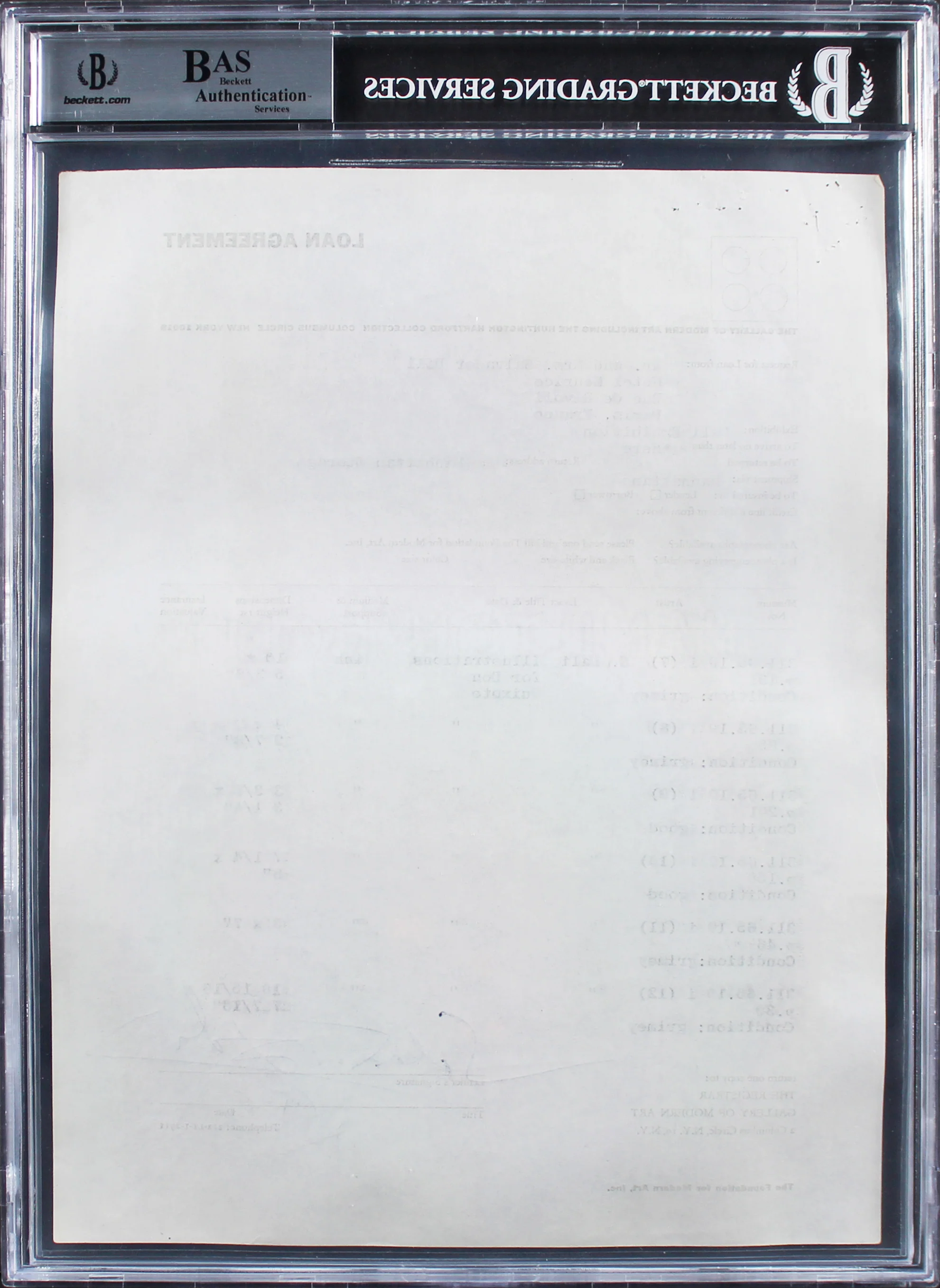Salvador Dali Authentic Signed Loan Contract Dated January 5, 1965 BAS Slabbed - Image 3