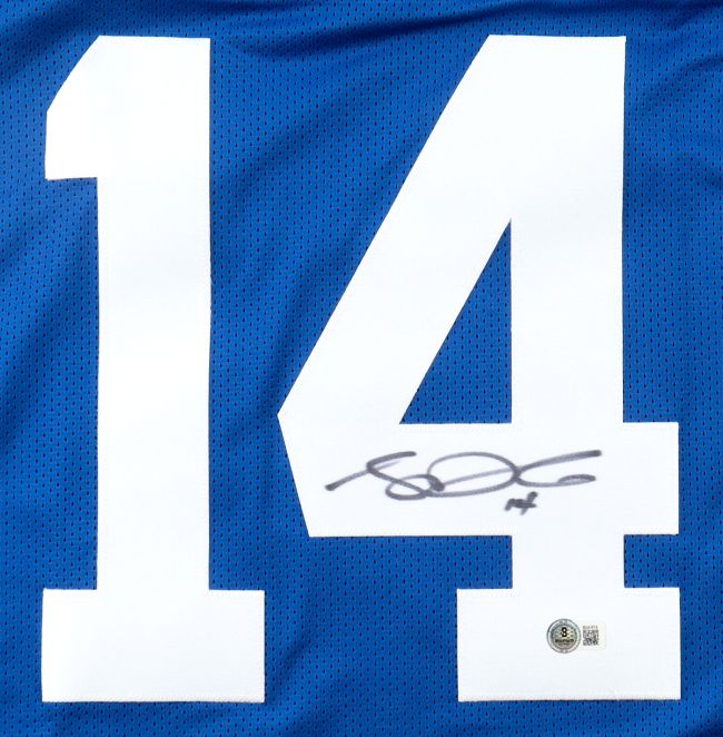 Sam Darnold Seattle Signed Throwback Blue Football Jersey BAS - Image 2