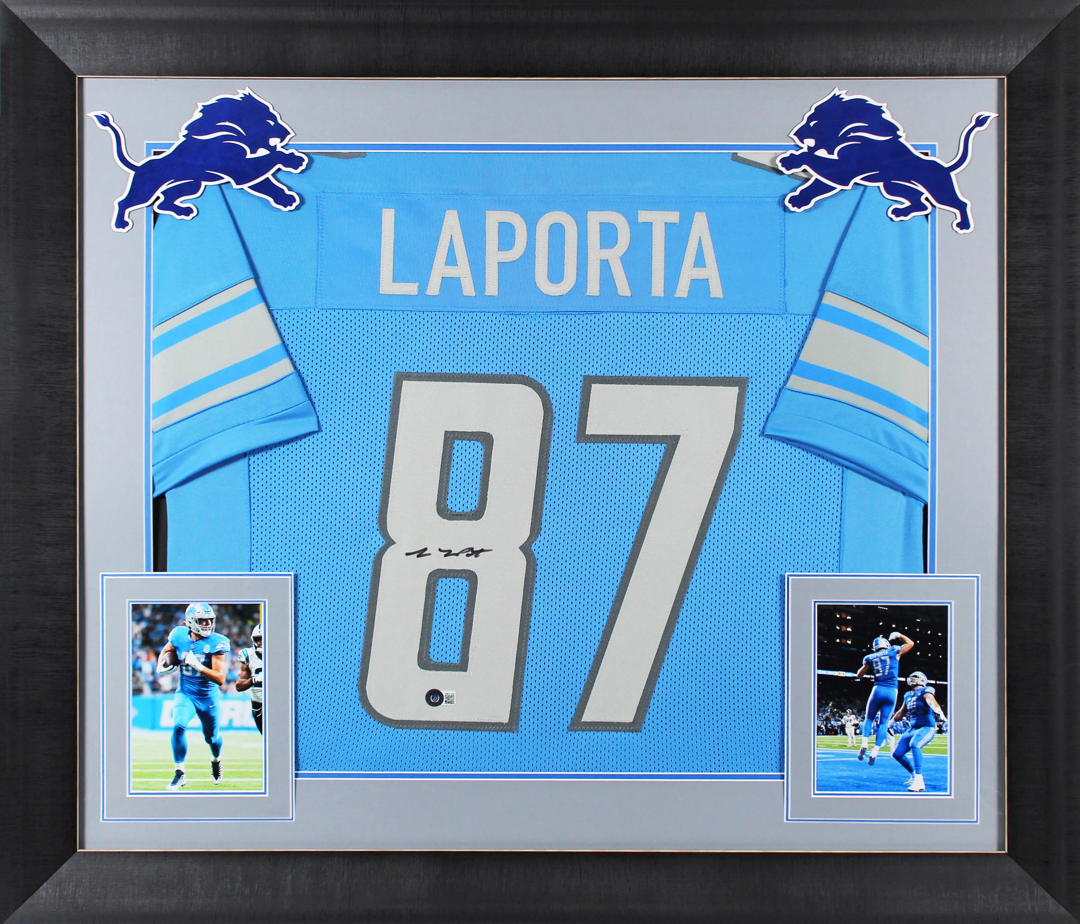 Sam Laporta Authentic Signed Blue Pro Style Framed Jersey Autographed BAS - Image 2
