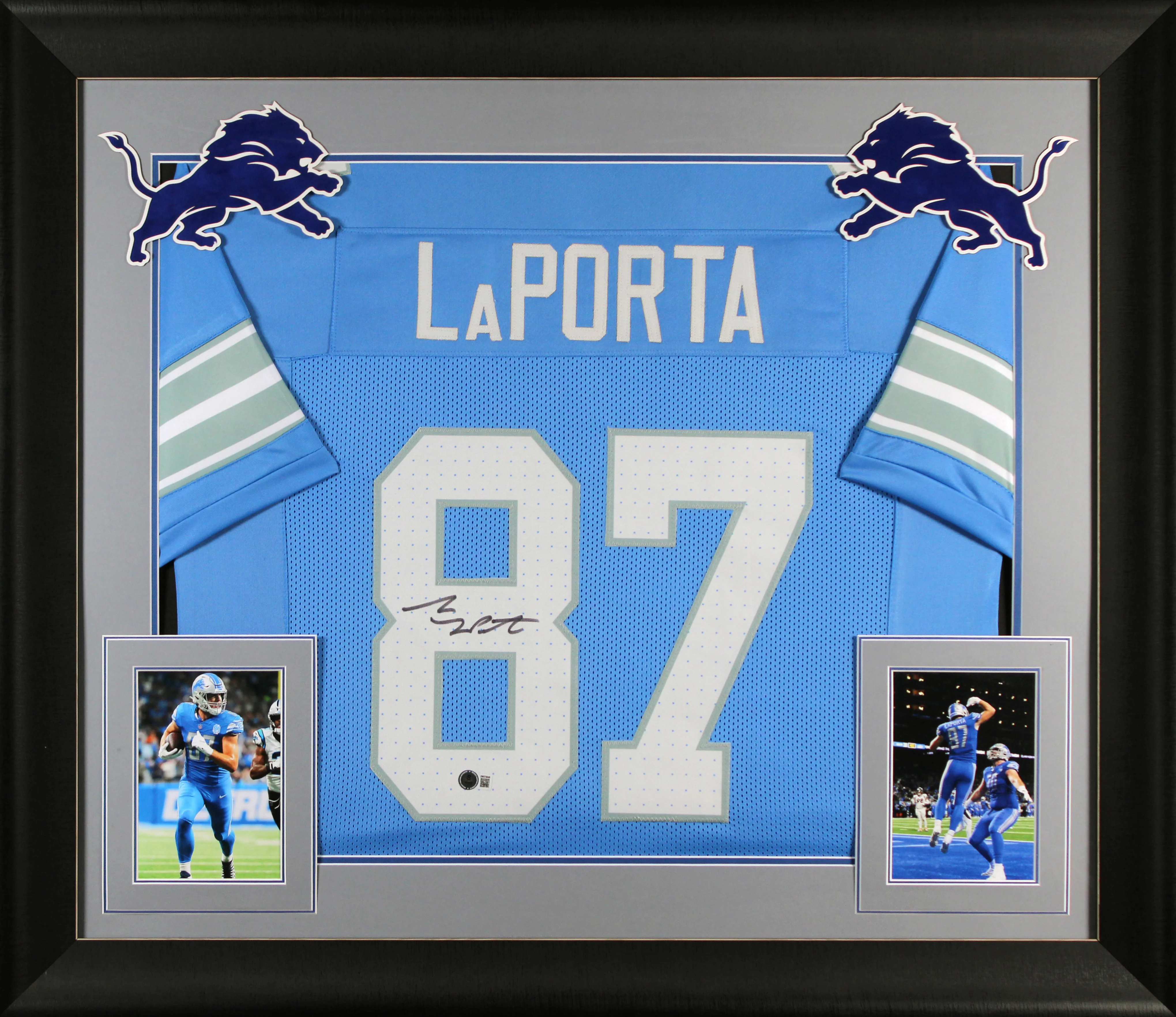 Sam Laporta Authentic Signed Blue Pro Style Framed Jersey BAS Witnessed 1 - Image 2
