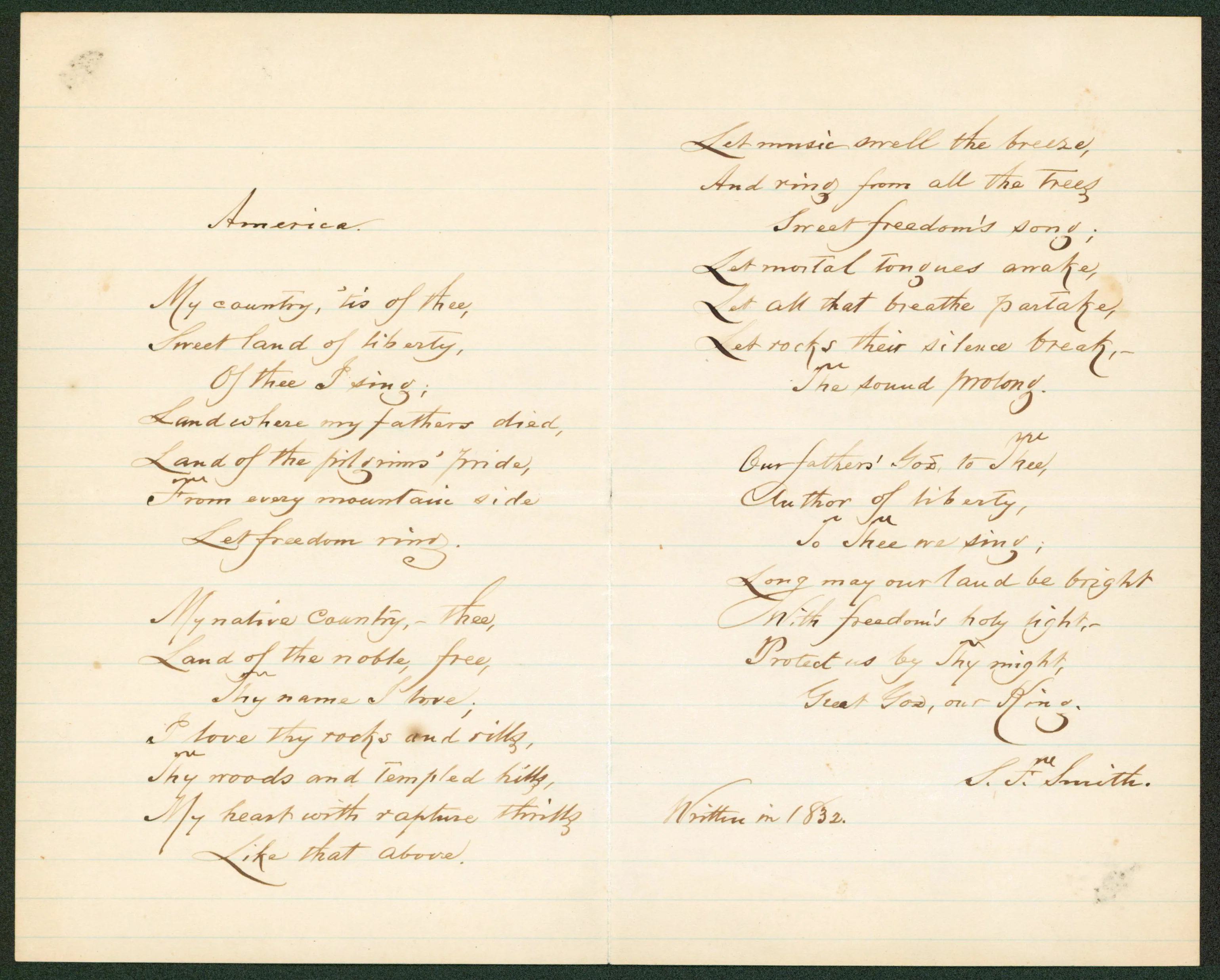 Samuel Francis Smith Signed 8x10 Hand Written Poem Auto Graded 9! BAS #AB14002 - Image 2