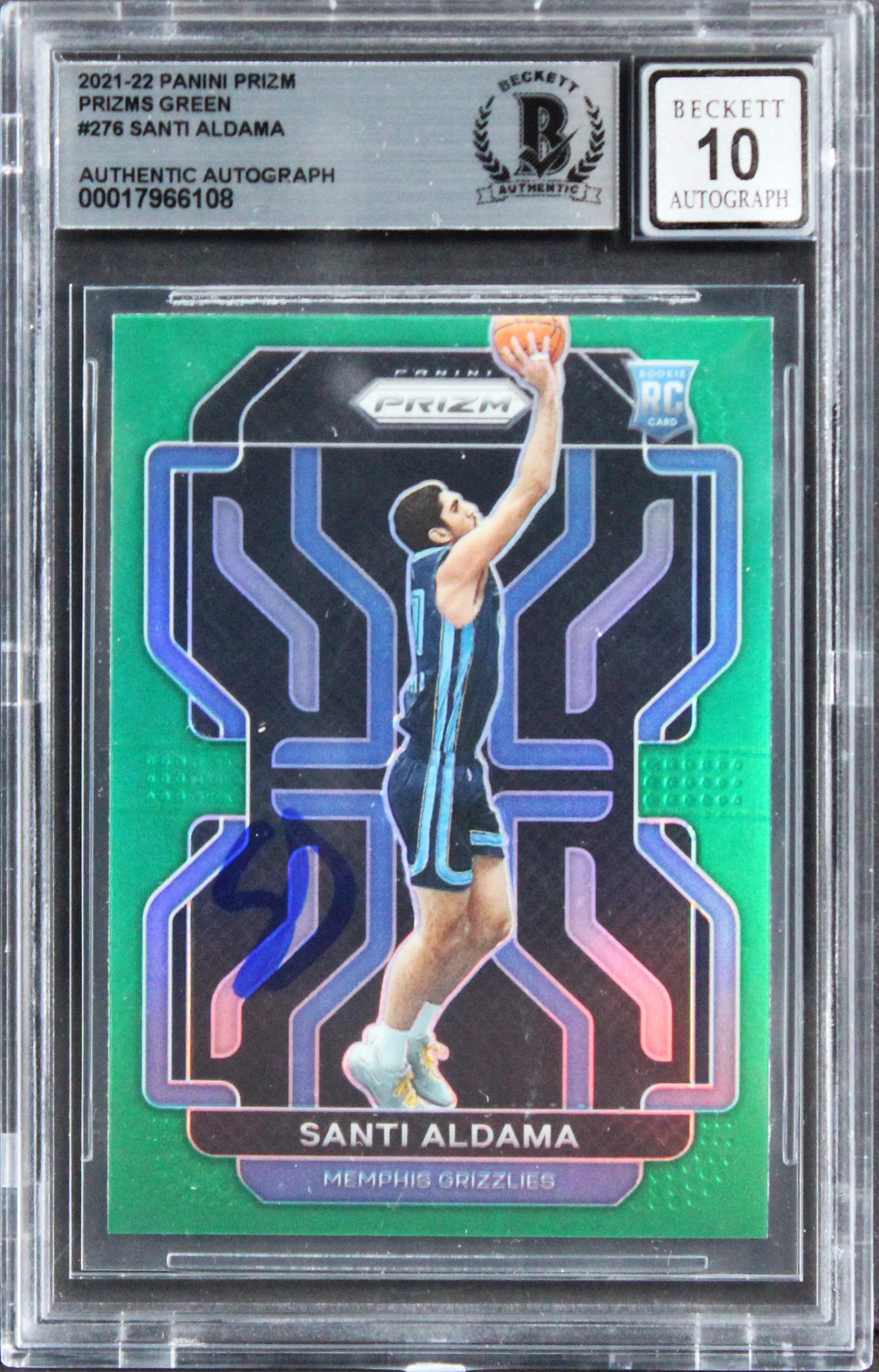 Santi Aldama Signed 2021 Panini Prizm Grn #276 Rookie Card Auto 10! BAS Slabbed - Image 2