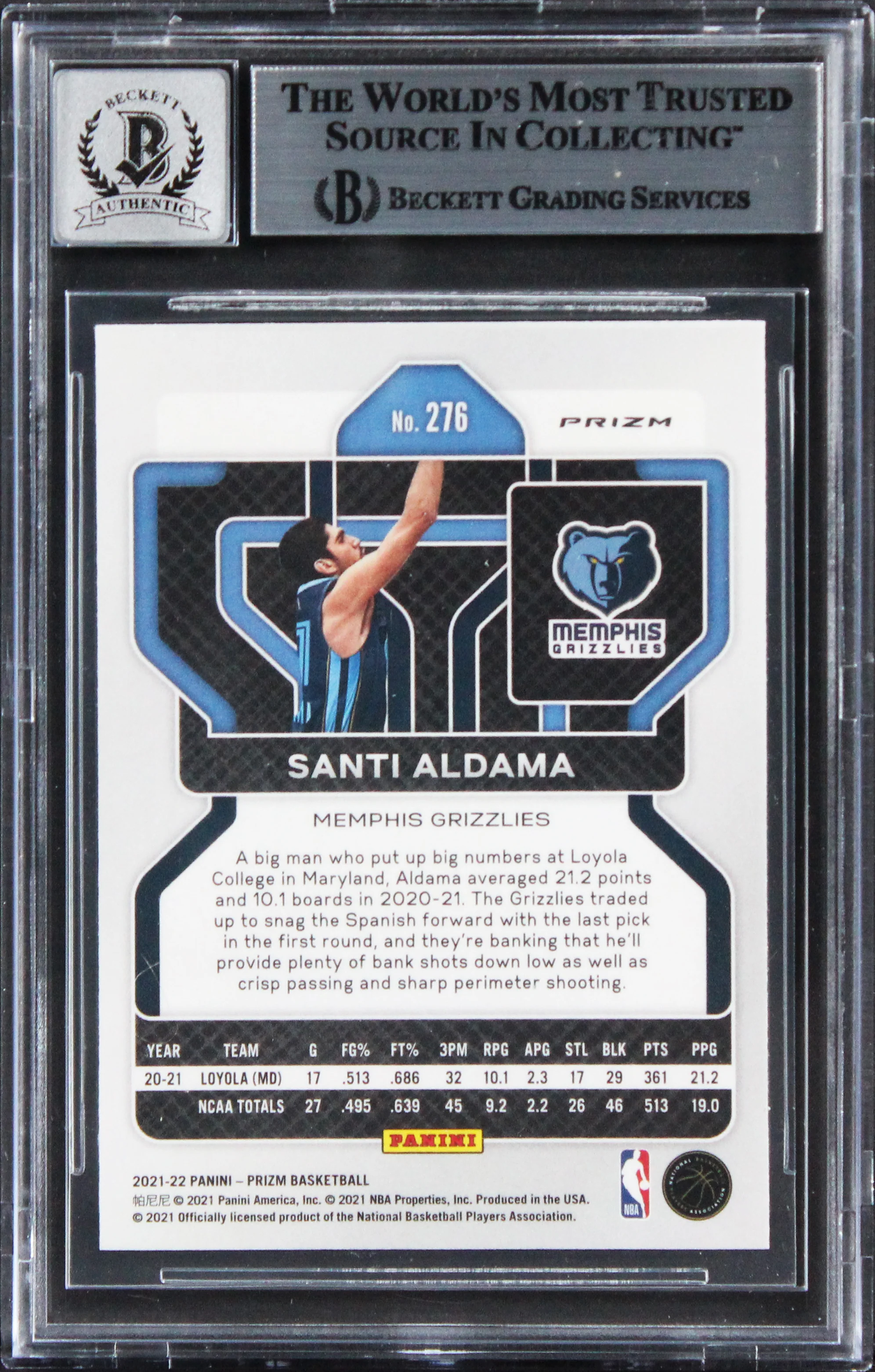 Santi Aldama Signed 2021 Panini Prizm Grn #276 Rookie Card Auto 10! BAS Slabbed - Image 3
