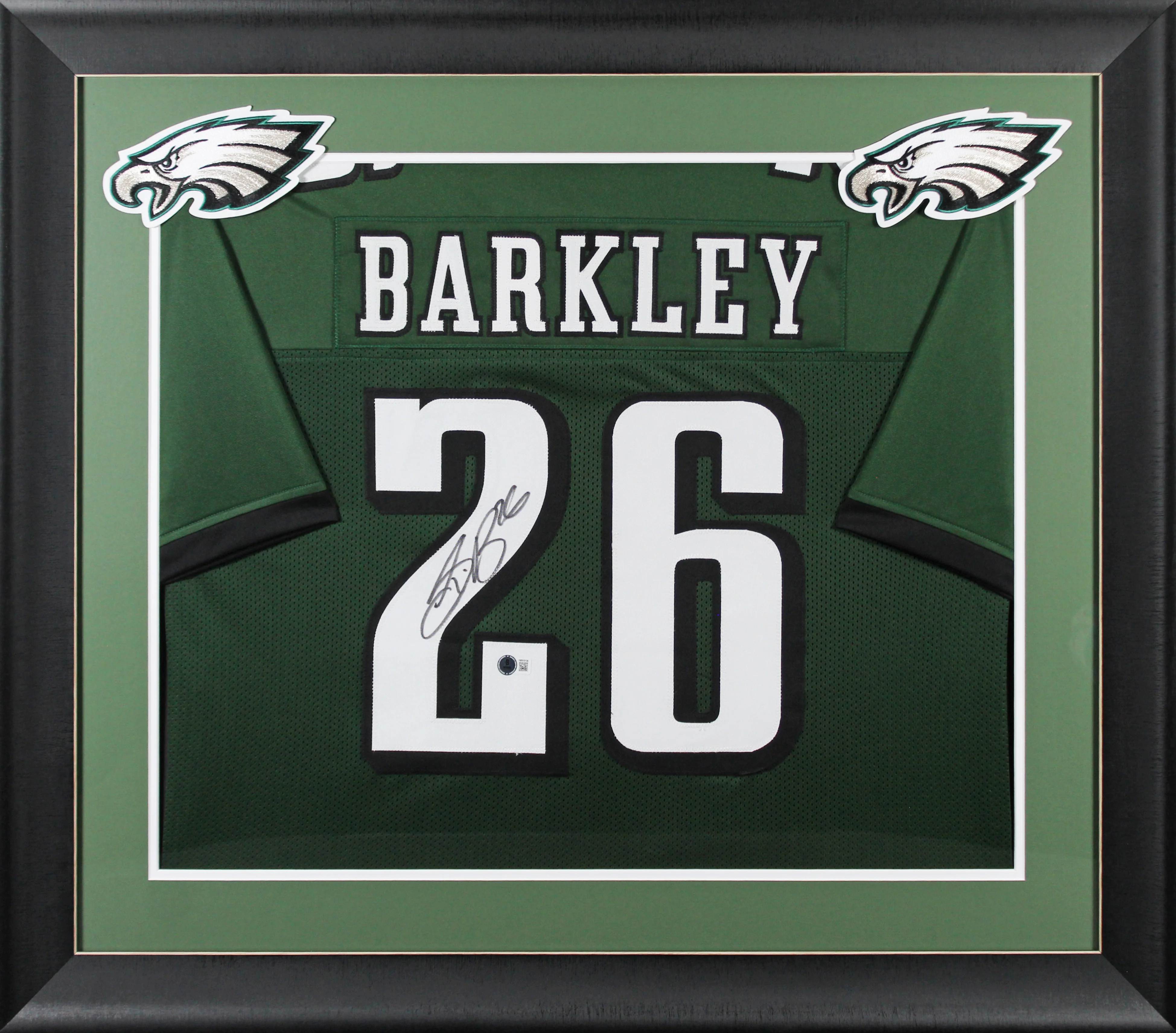 Saquon Barkley Authentic Signed Green Pro Style Framed Jersey BAS Witnessed - Image 2