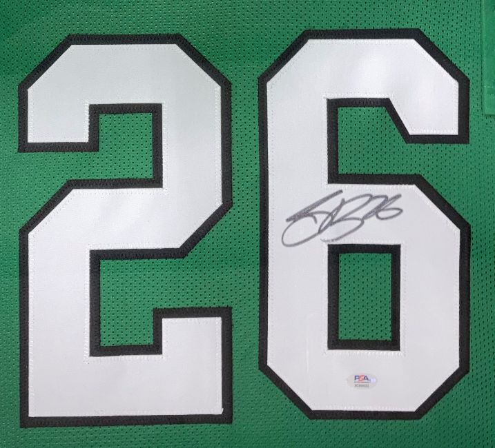 Saquon Barkley Philadelphia Signed Framed Kelly Green Football Jersey PSA/DNA - Image 2
