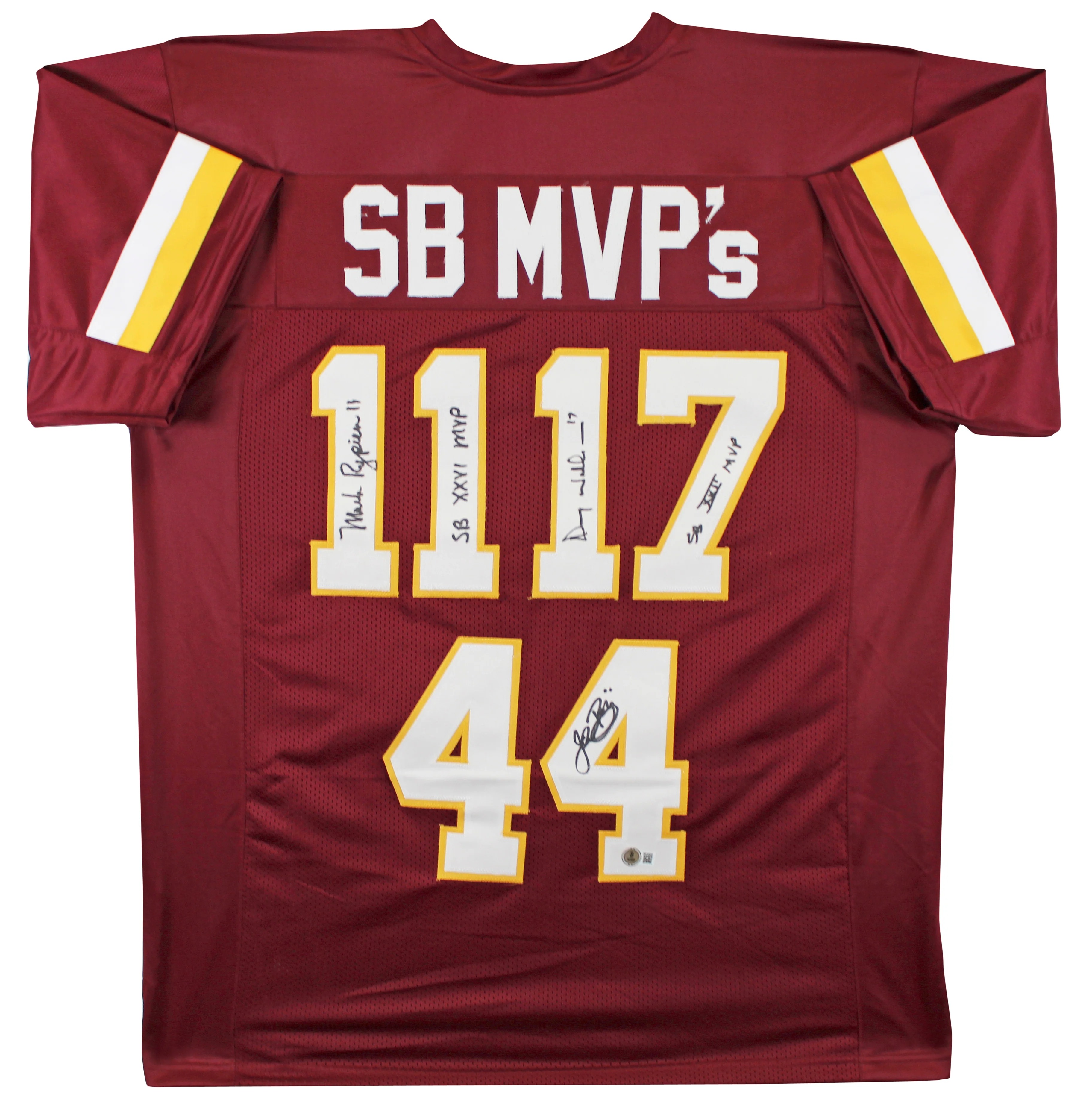 SB MVPs (3) Williams, Rypien & Riggins Signed Maroon Pro Style Jersey BAS Wit - Image 2