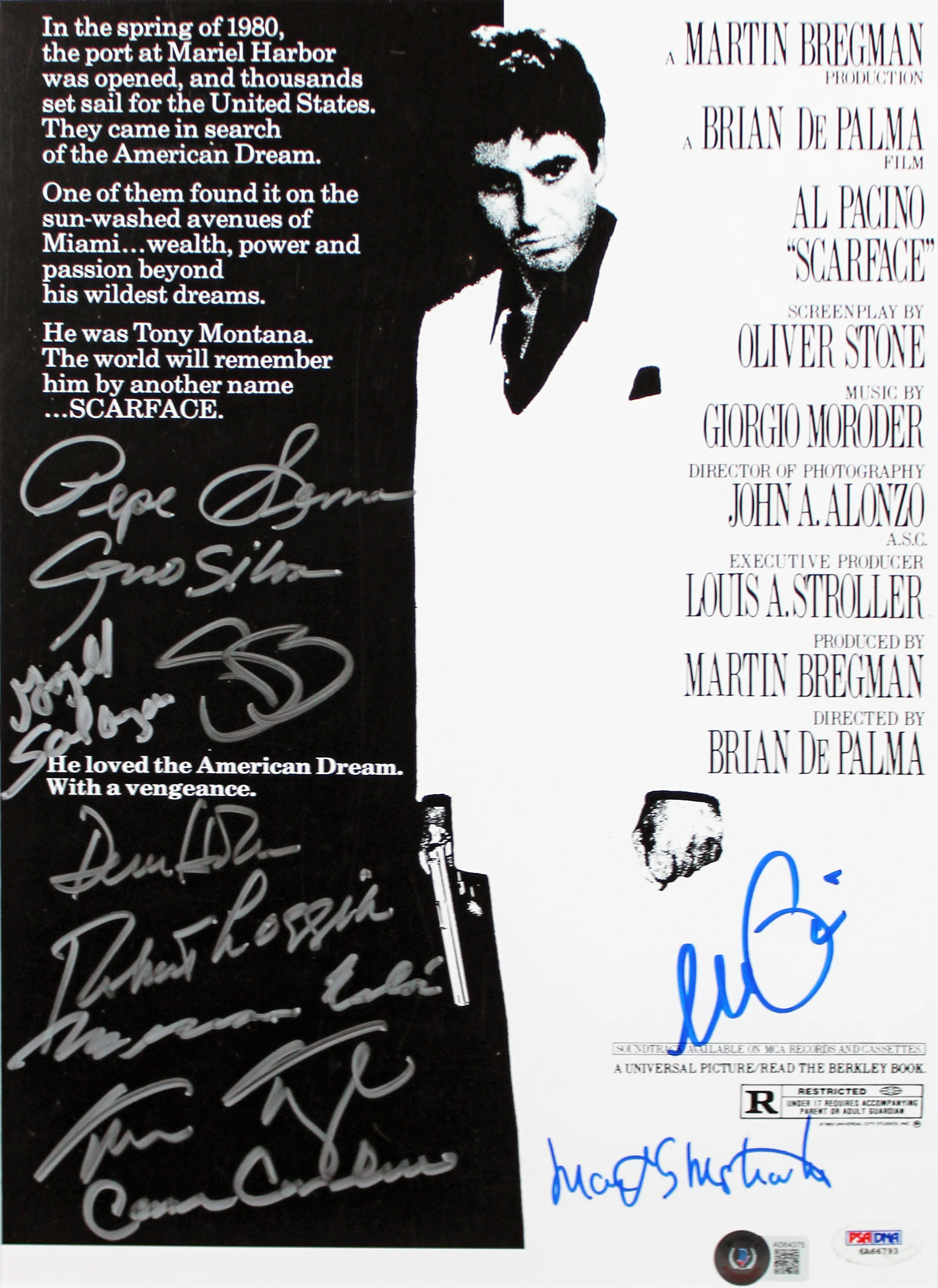 Scarface (11) Pacino, Bauer, Loggia +8 Signed 12x18 Framed Poster Photo BAS COA - Image 3