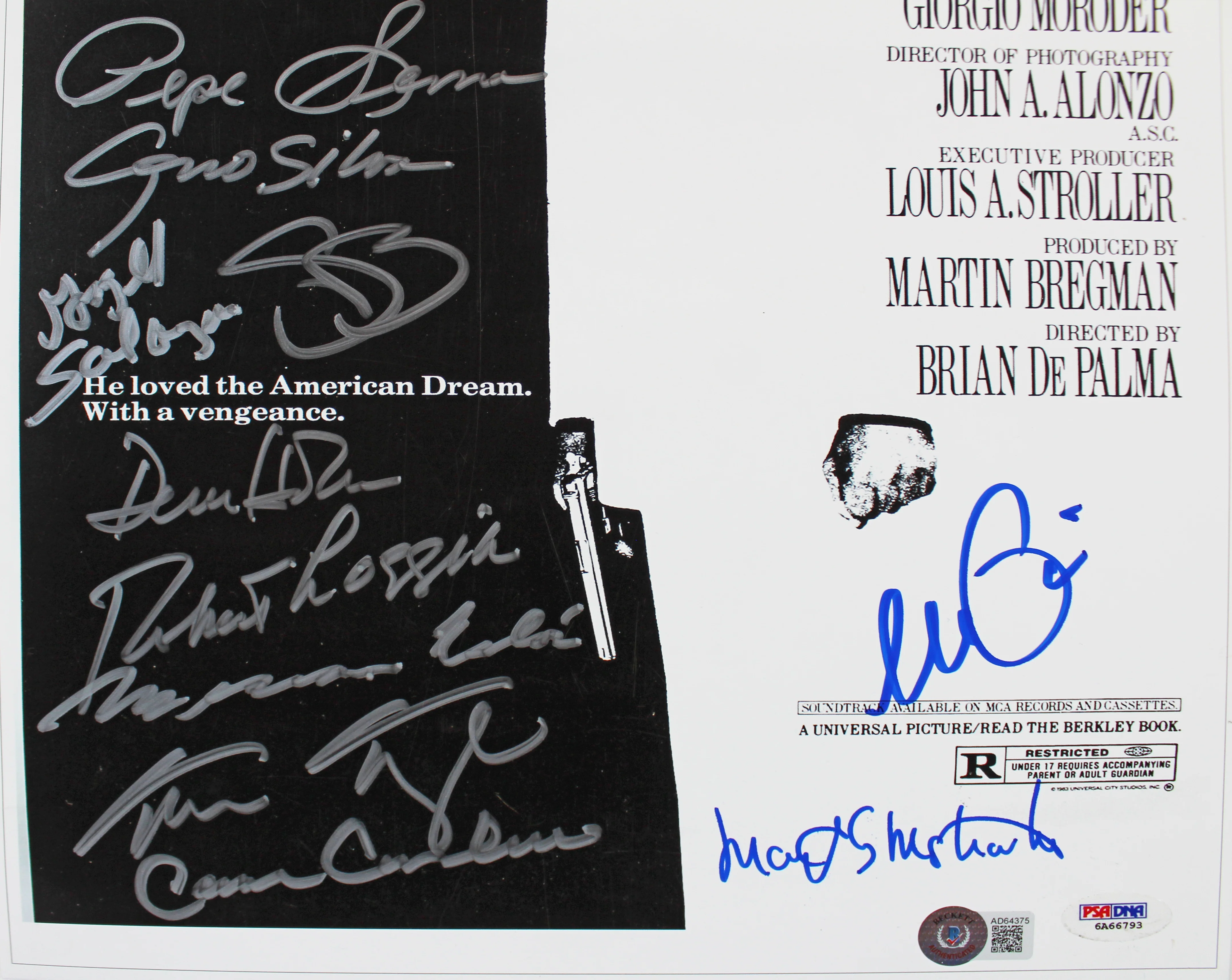Scarface (11) Pacino, Bauer, Loggia +8 Signed 12x18 Mini Movie Poster Photo BAS - Image 3