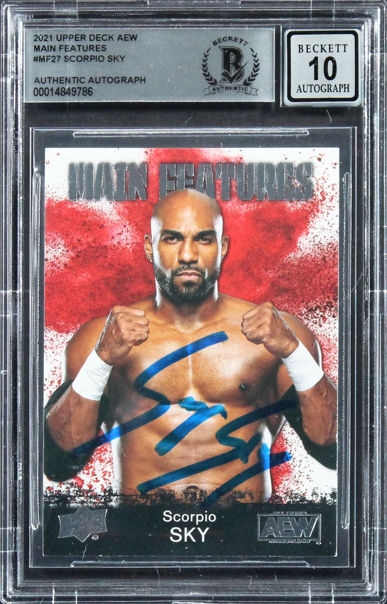 Scorpio Sky Signed 2021 Upper Deck AEW Main Features #MF27 Card Auto 10 BAS Slab - Image 2