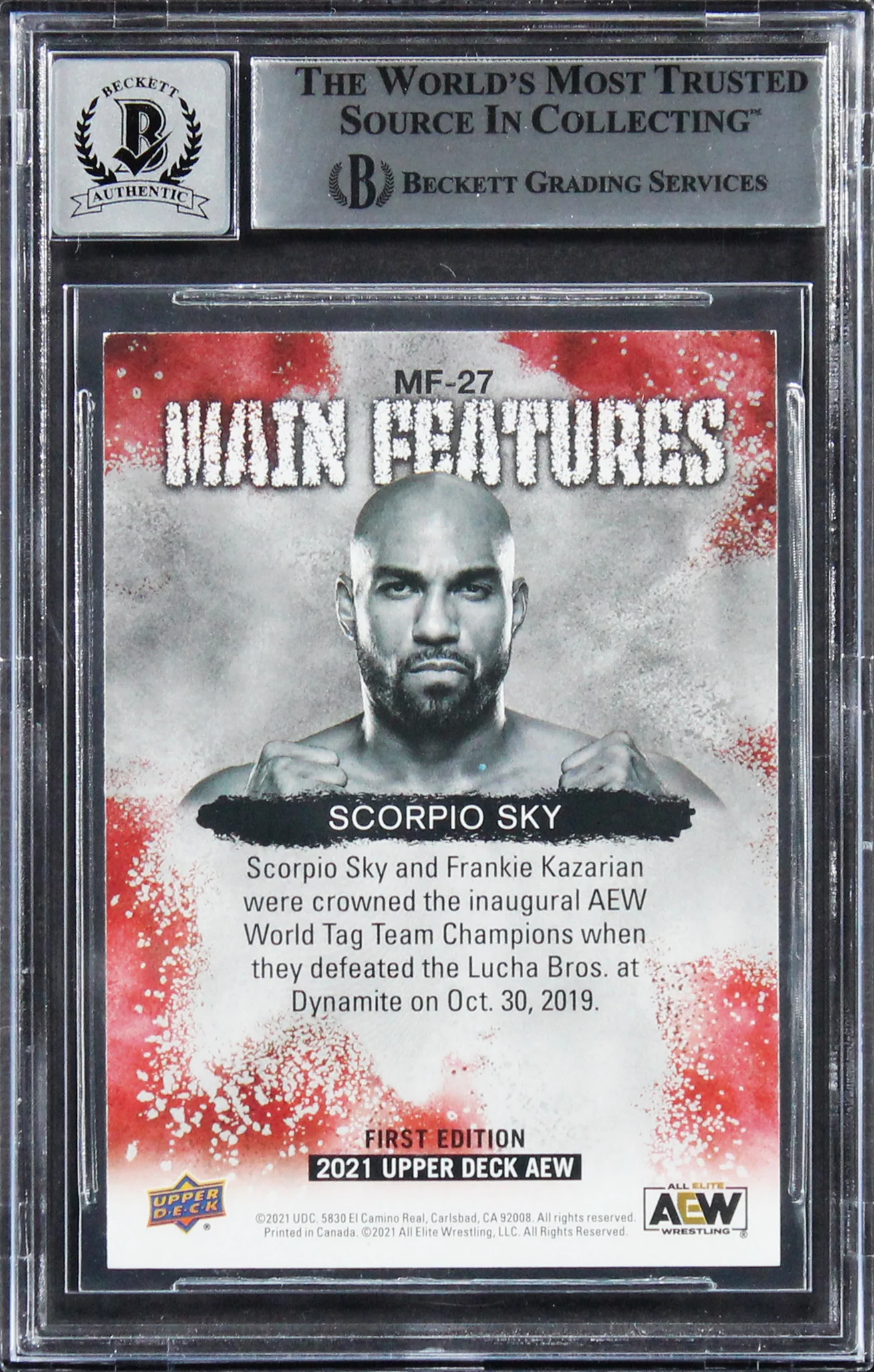 Scorpio Sky Signed 2021 Upper Deck AEW Main Features #MF27 Card Auto 10 BAS Slab - Image 3