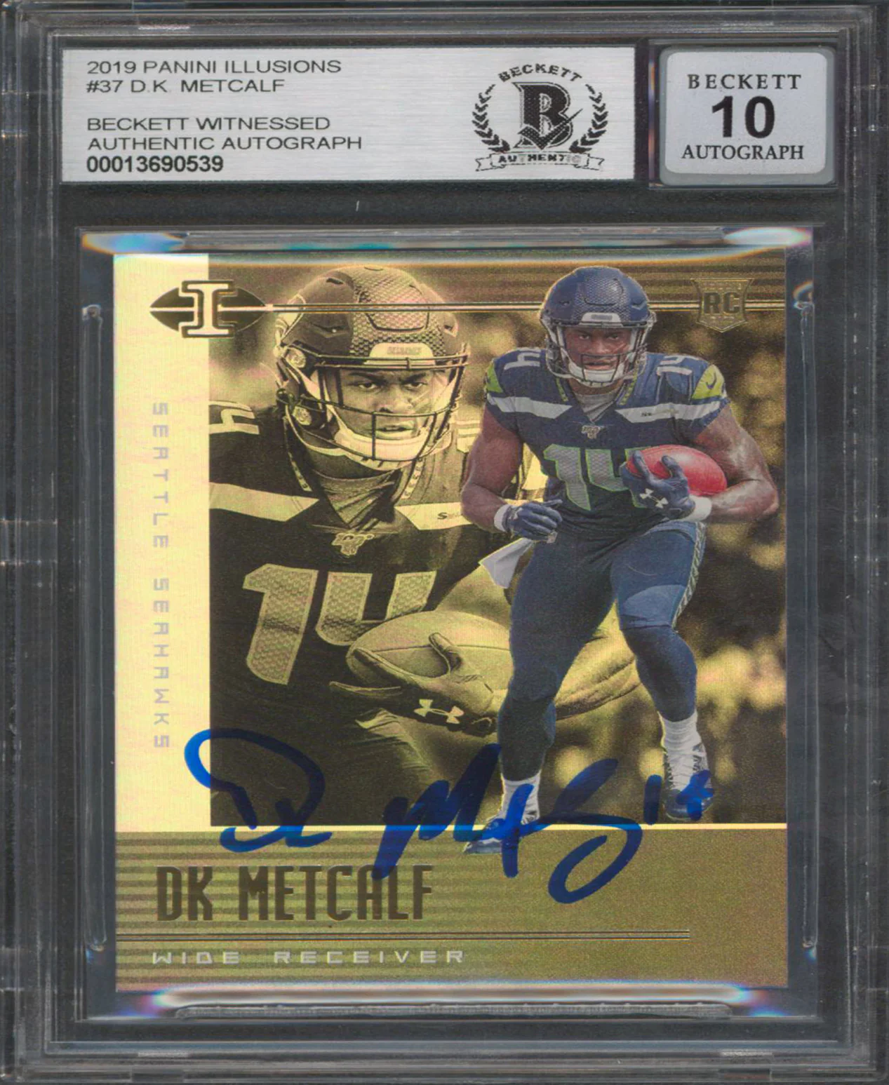 Seahawks D.K. Metcalf Signed 2019 Panini Illusions #37 RC Auto 10! BAS Slabbed - Image 2