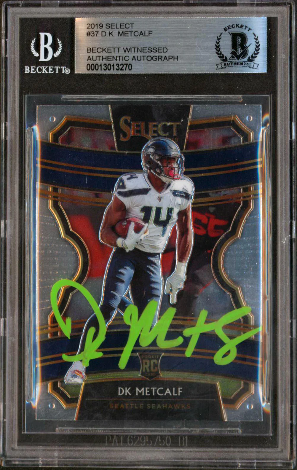 Seahawks DK Metcalf Authentic Signed 2019 Select #37 Rookie Card BAS Slabbed - Image 2