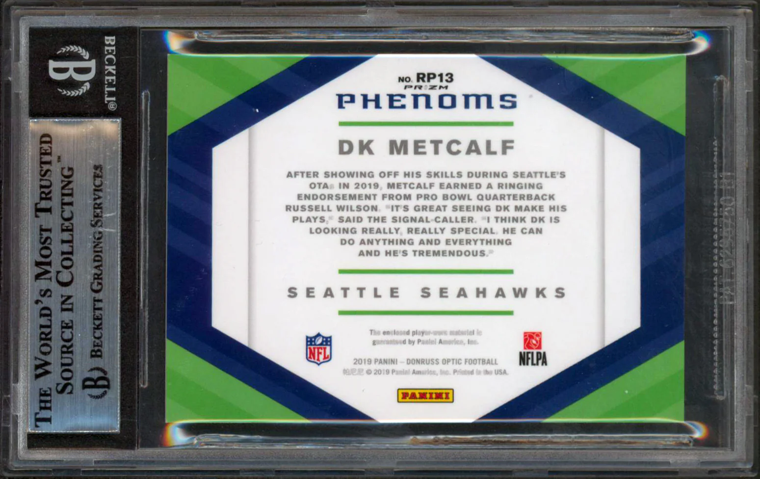 Seahawks DK Metcalf Signed 2019 Donruss Optic Rookie Phenoms #13 RC BAS Slabbed - Image 3