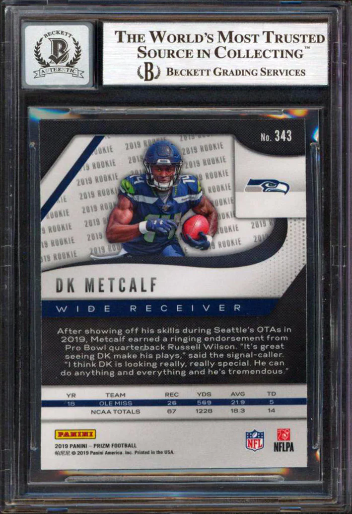 Seahawks DK Metcalf Signed 2019 Panini Prizm #343 RC Auto 10! BAS Slabbed - Image 3