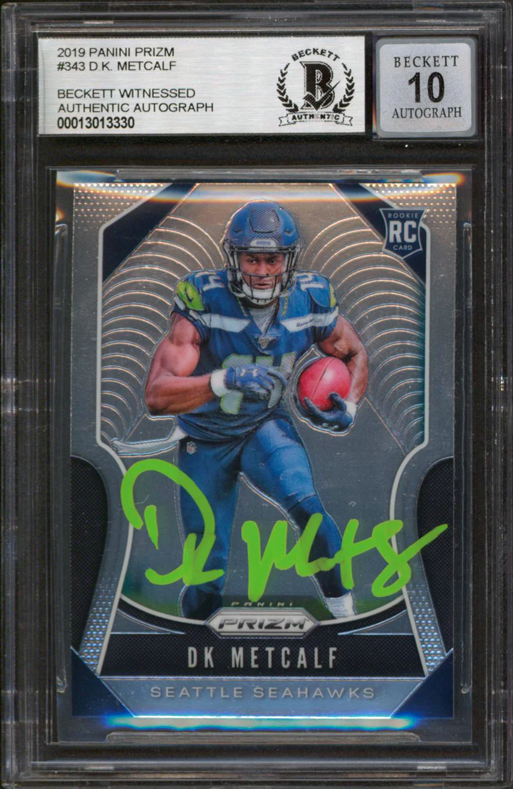 Seahawks DK Metcalf Signed 2019 Panini Prizm #343 RC Card Auto 10 BAS Slabbed