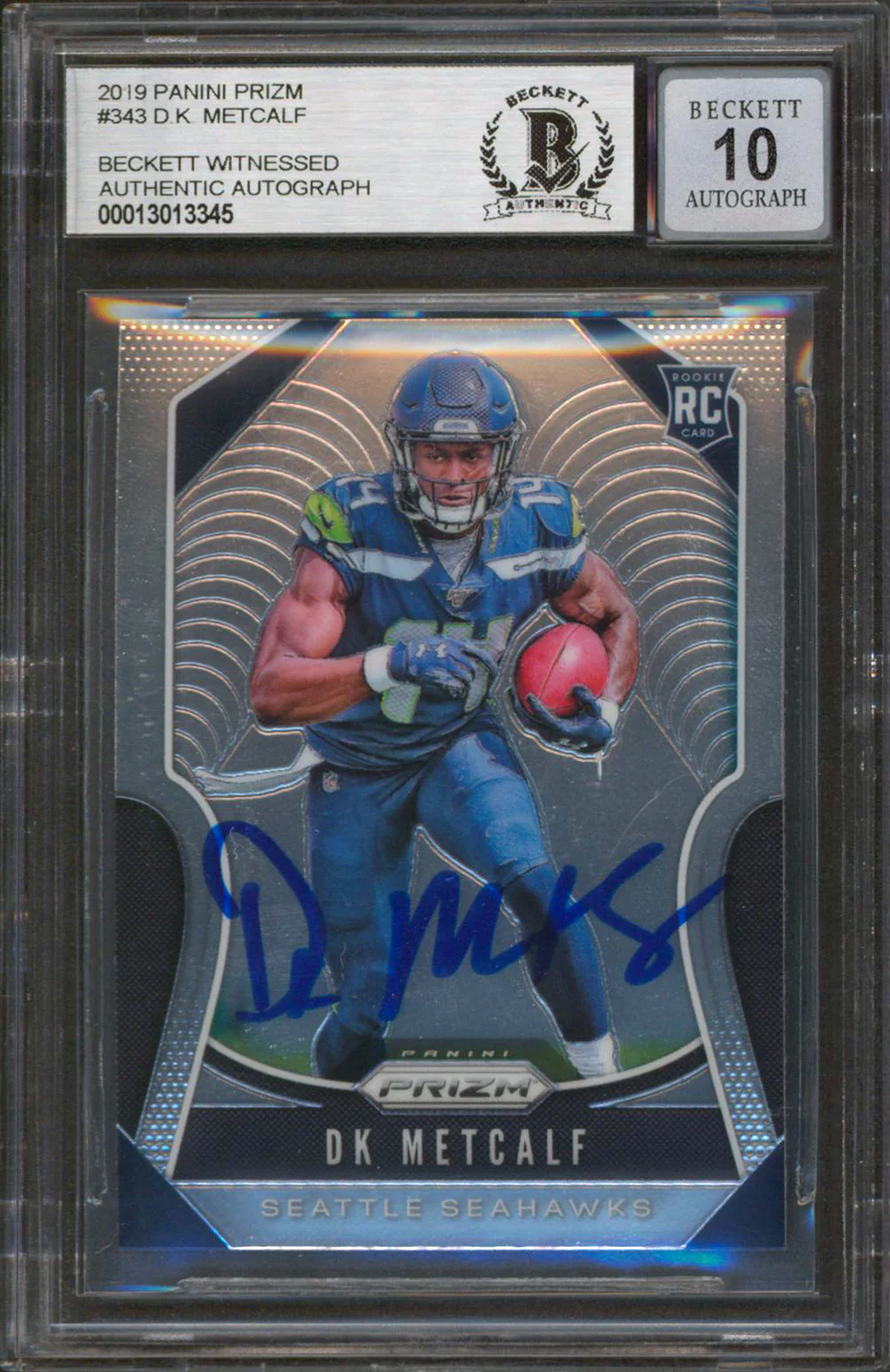 Seahawks DK Metcalf Signed 2019 Panini Prizm #343 Rookie Card Auto 10! BAS Slab - Image 2