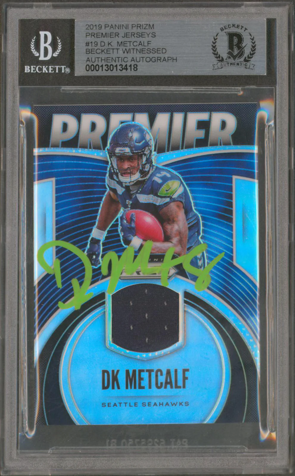 Seahawks DK Metcalf Signed 2019 Panini Prizm Premier #19 RC Auto 10! BAS Slabbed - Image 2
