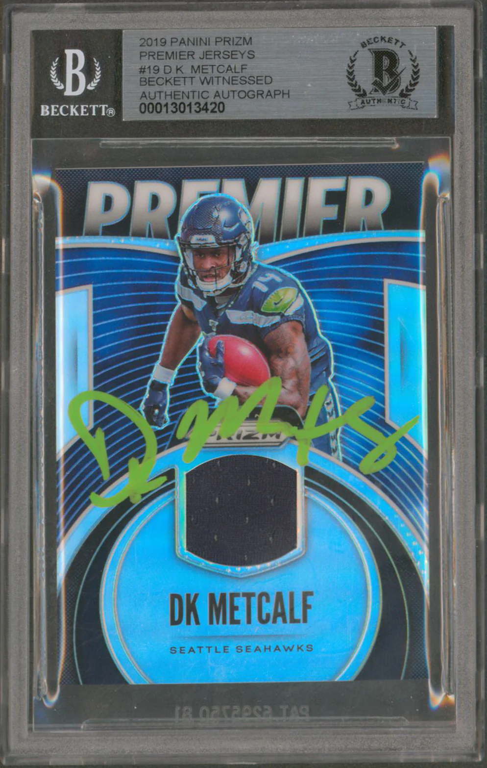 Seahawks DK Metcalf Signed 2019 Panini Prizm Premier 19 RC Auto 10! BAS Slabbed - Image 2