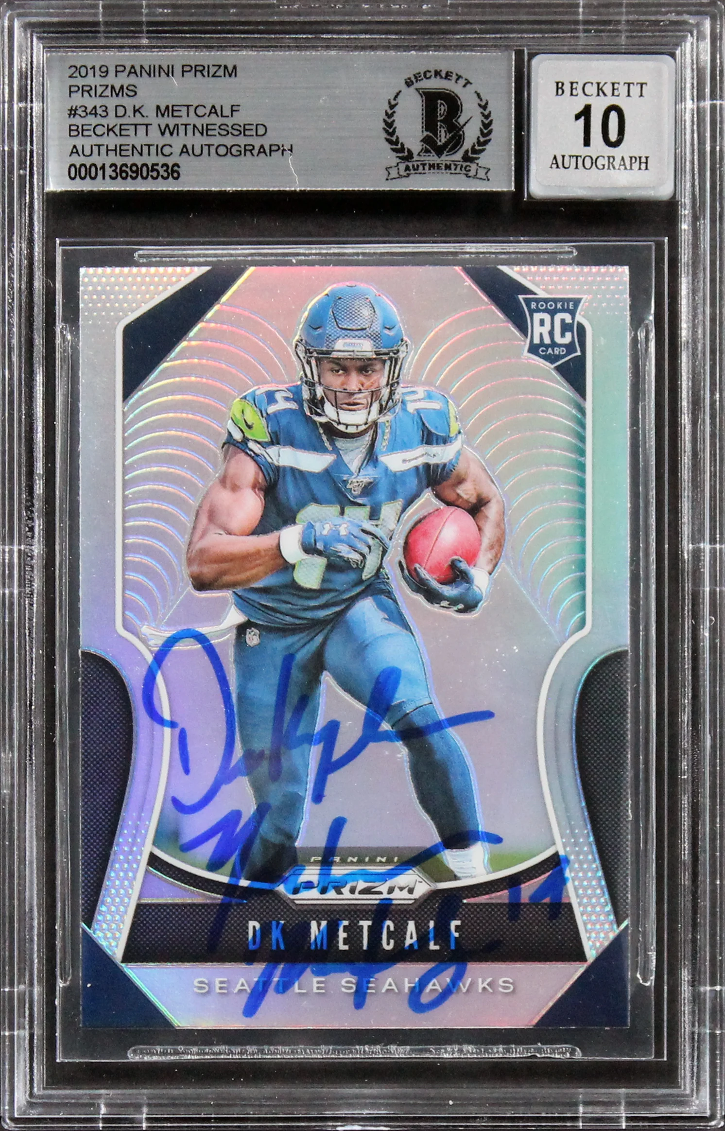 Seahawks DK Metcalf Signed 2019 Panini Prizm Prizms #343 RC Auto 10! BAS Slabbed - Image 2