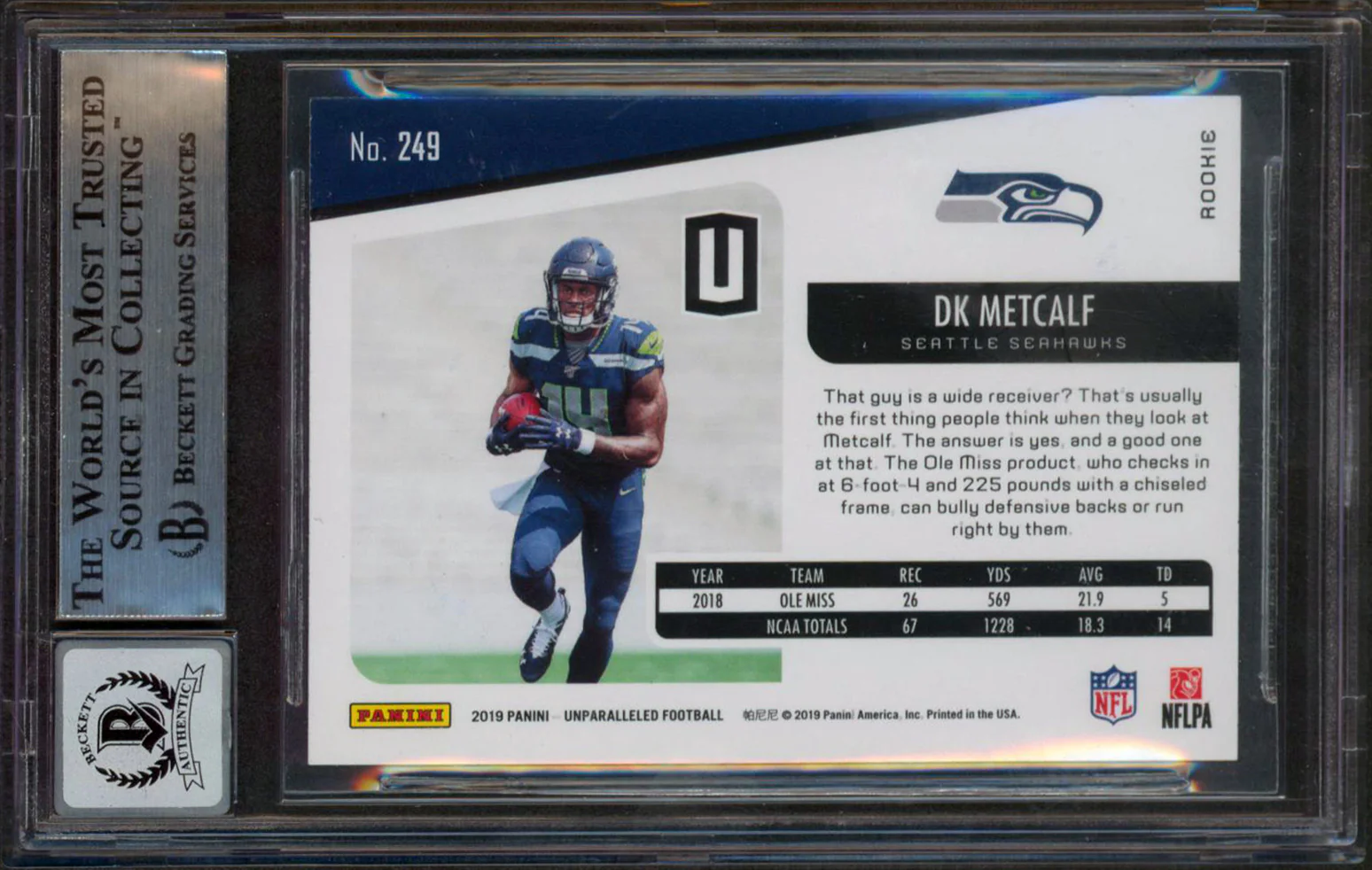 Seahawks DK Metcalf Signed 2019 Panini Unparalleled #249 RC Auto 10! BAS Slabbed - Image 3