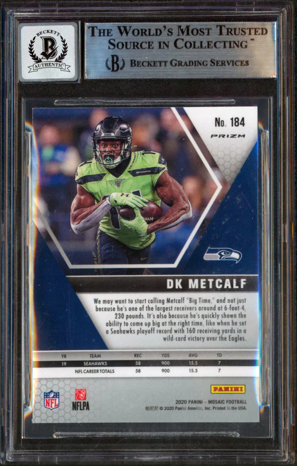 Seahawks DK Metcalf Signed 2020 Panini Mosaic Camo Pink 184 Auto 10! BAS Slabbed - Image 3
