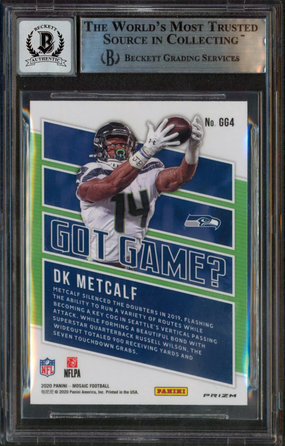 Seahawks DK Metcalf Signed 2020 Panini Mosaic Got Game #4 Card Auto 10! BAS Slab - Image 3