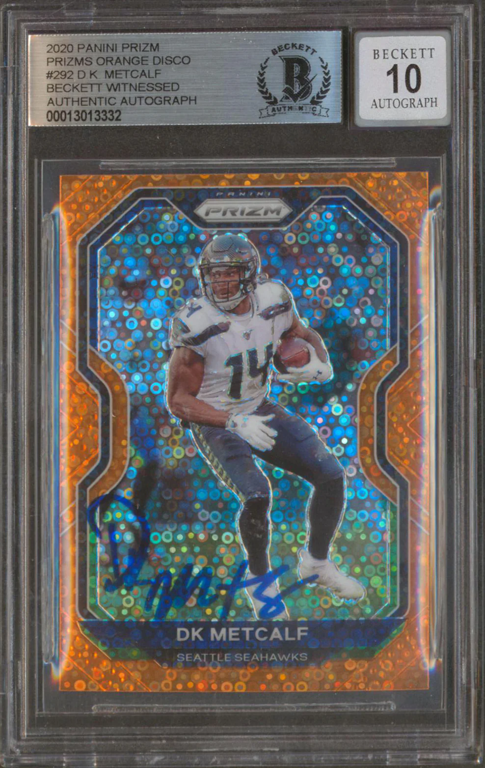 Seahawks DK Metcalf Signed 2020 Panini Prizm Orange Disco #292 Auto 10! BAS Slab - Image 2