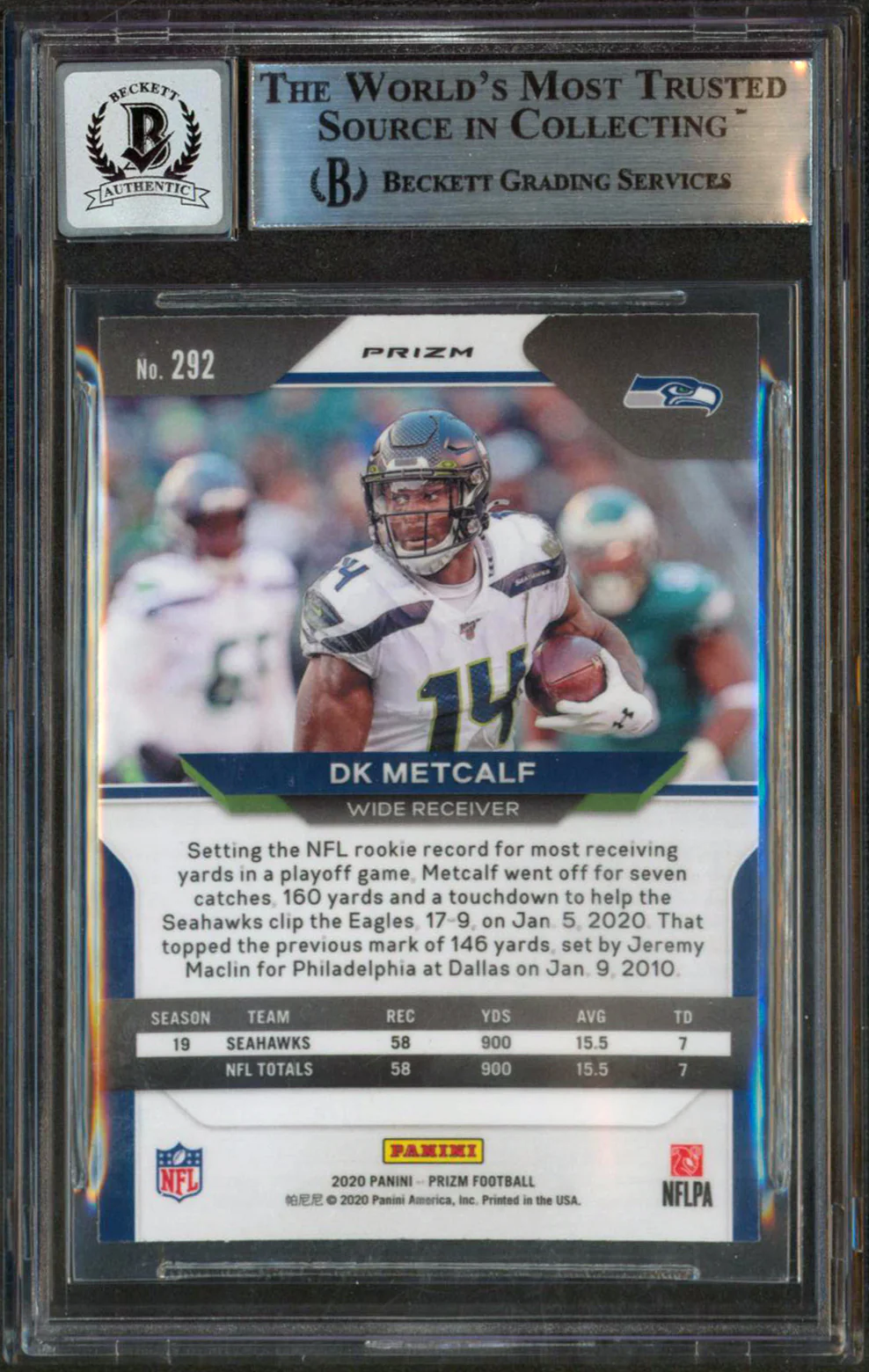 Seahawks DK Metcalf Signed 2020 Panini Prizm Orange Disco #292 Auto 10! BAS Slab - Image 3