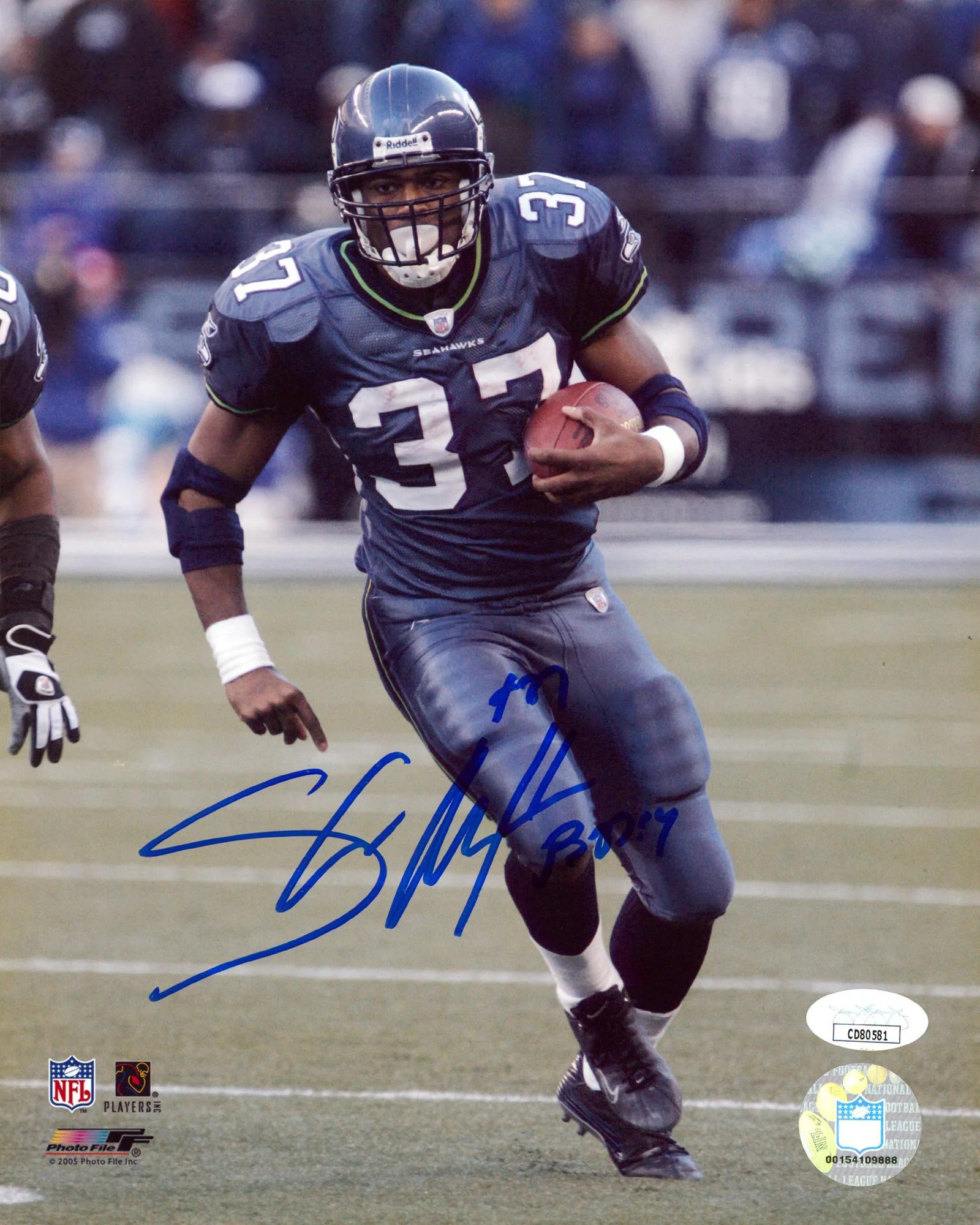 Seahawks Shaun Alexander Authentic Signed 8x10 PhotoFile Photo JSA #CD80581