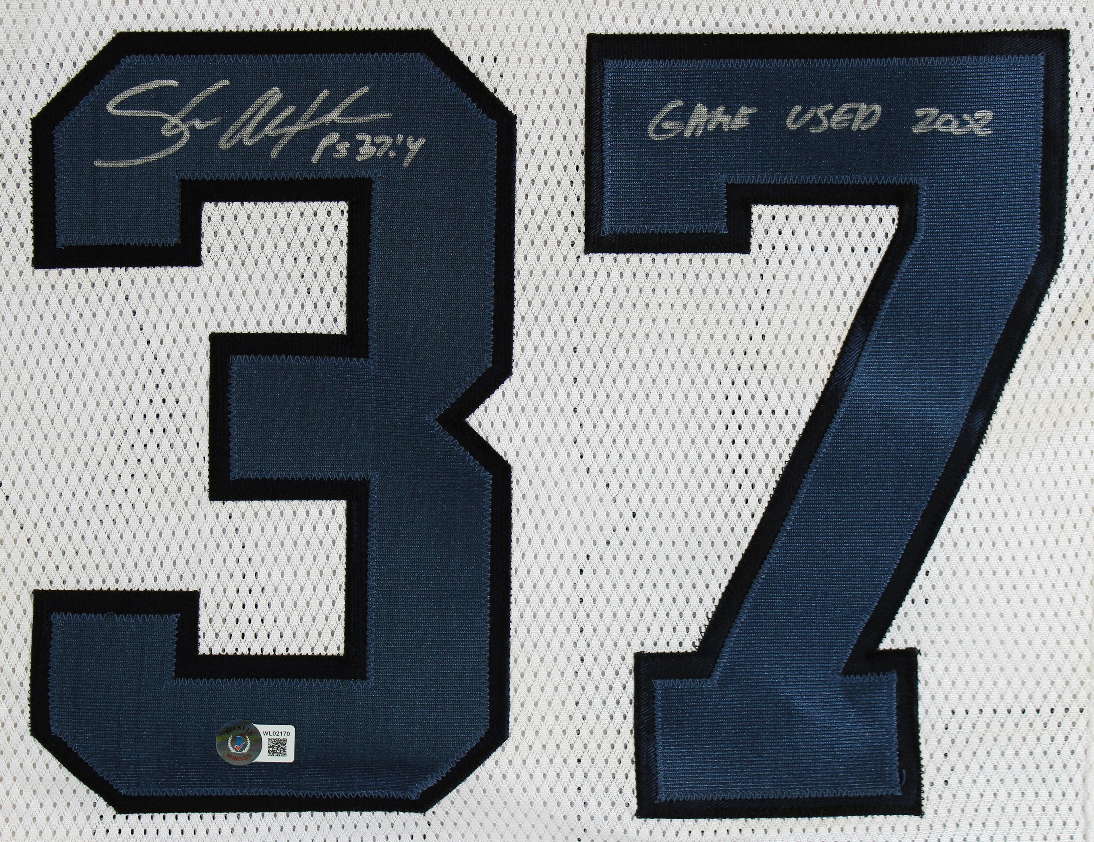 Seahawks Shaun Alexander "Game Used 2002" Signed White Reebok Jersey BAS Witness - Image 3