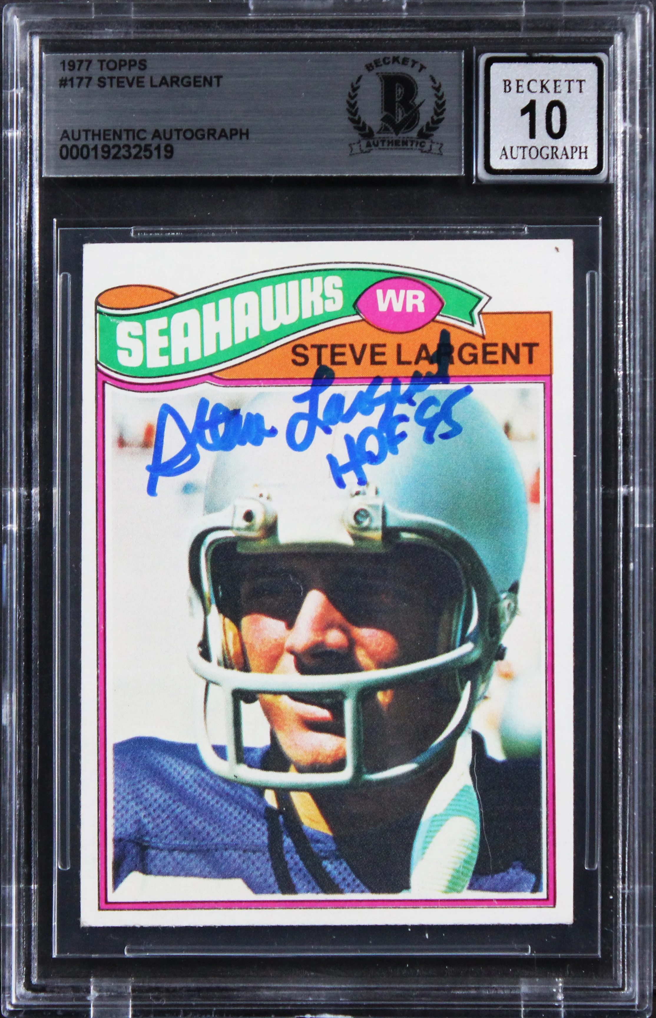 Seahawks Steve Largent "HOF 95" Signed 1977 Topps #177 Card Auto 10! BAS Slab 2